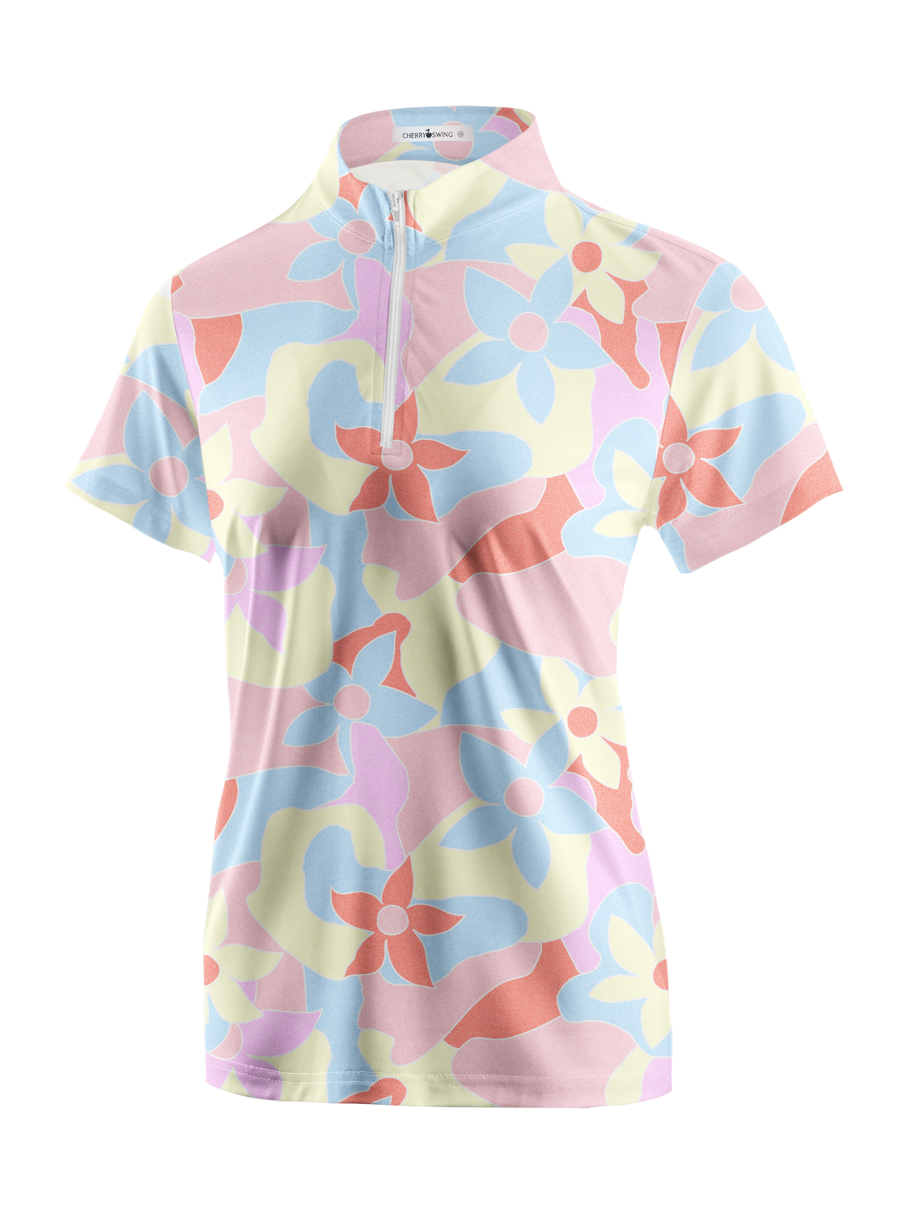 Cherryswing Women's Vibrant Floral Pattern Short Sleeve Polo Shirt
