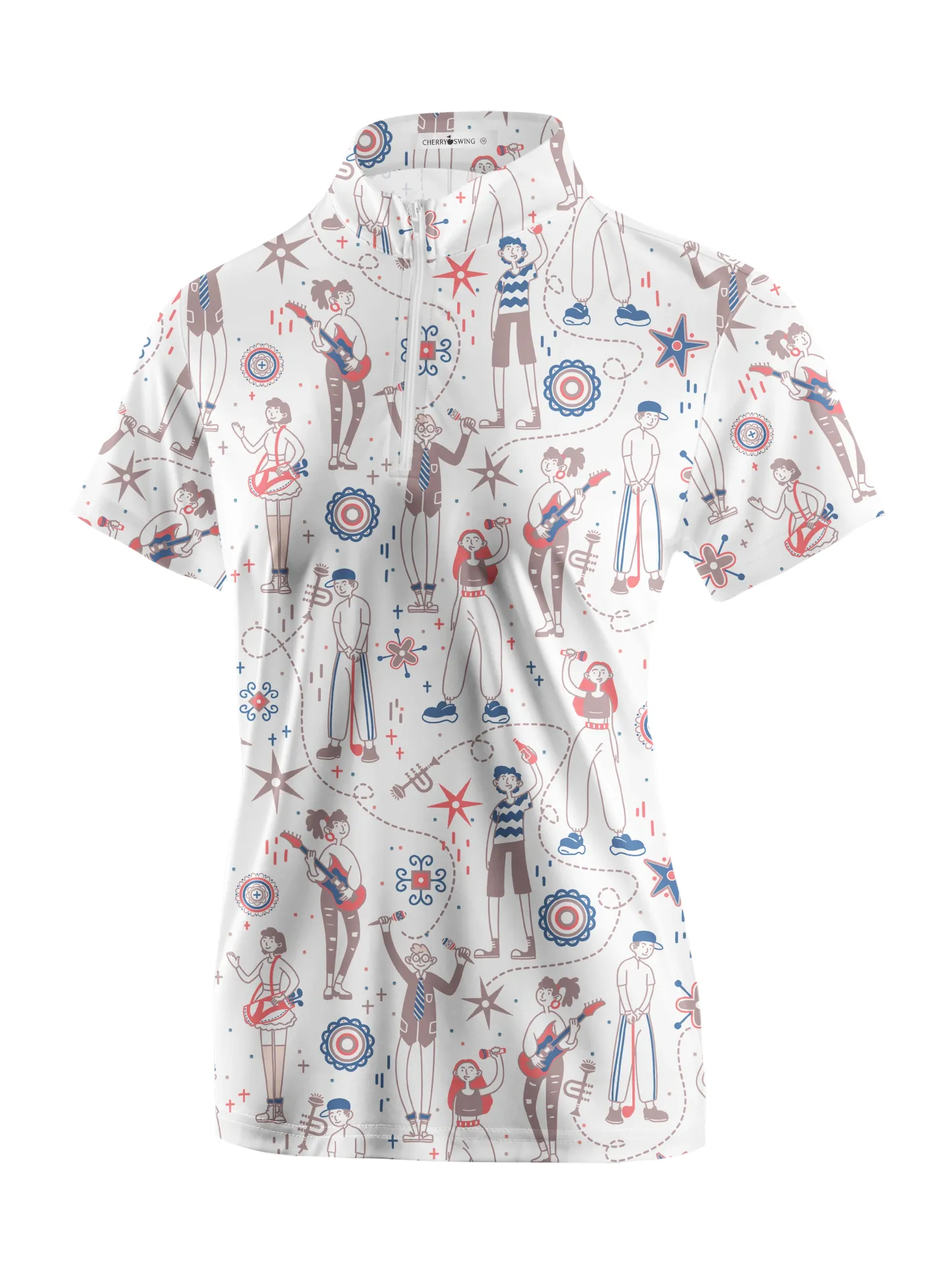 Cherryswing Women's Doodle Pattern Short Sleeve Polo Shirt