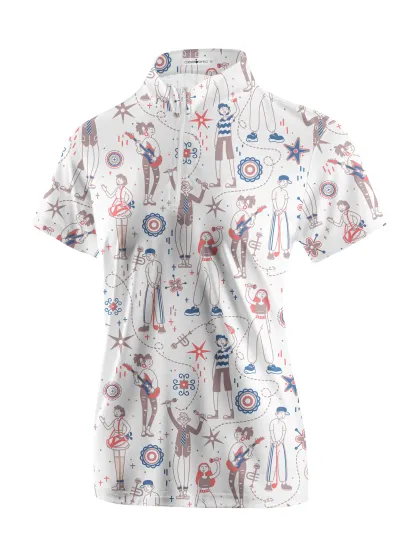 Cherryswing Women's Doodle Pattern Short Sleeve Polo Shirt