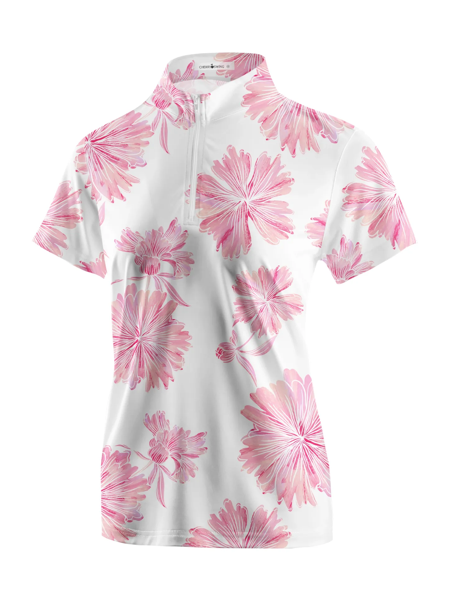 Cherryswing Women's Print Wildflowers Short Sleeve Polo Shirt