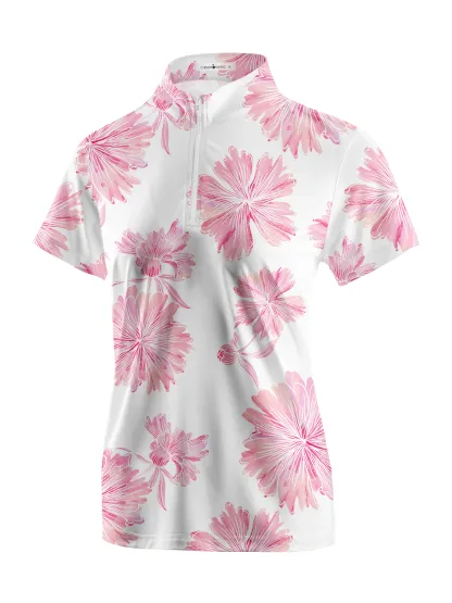 Cherryswing Women's Print Wildflowers Short Sleeve Polo Shirt