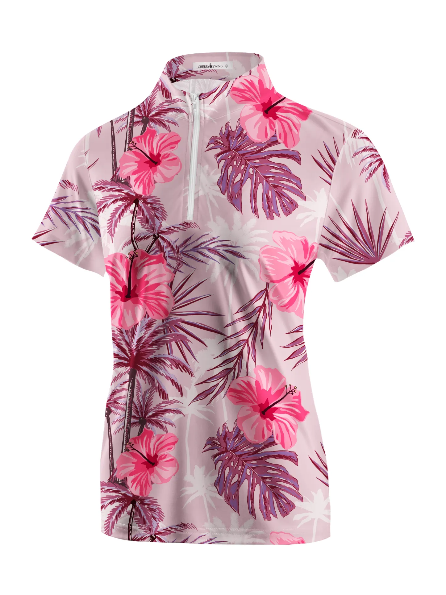 Cherryswing Women's Tropical Hibiscuss Short Sleeve Polo Shirt