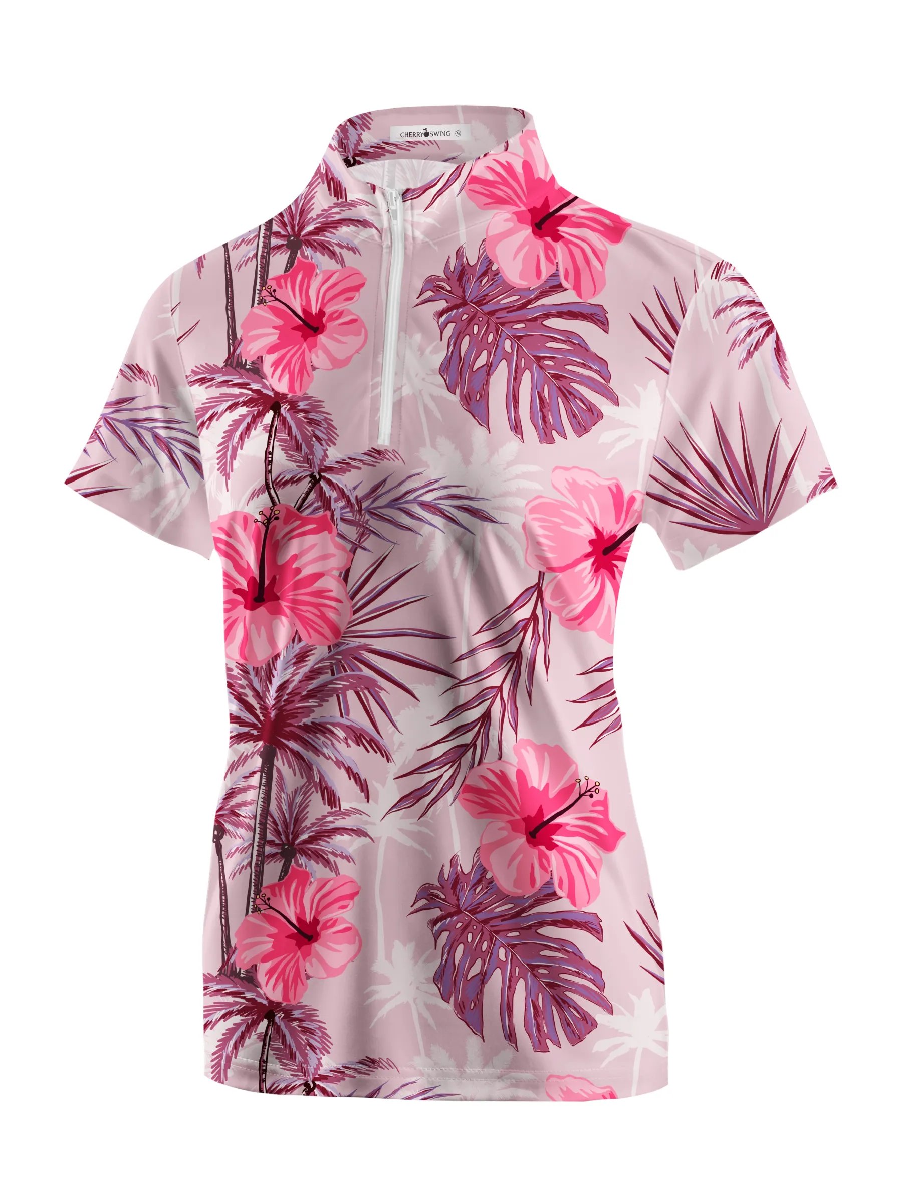 Cherryswing Women's Tropical Hibiscuss Short Sleeve Polo Shirt