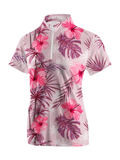Cherryswing Women's Tropical Hibiscuss Short Sleeve Polo Shirt
