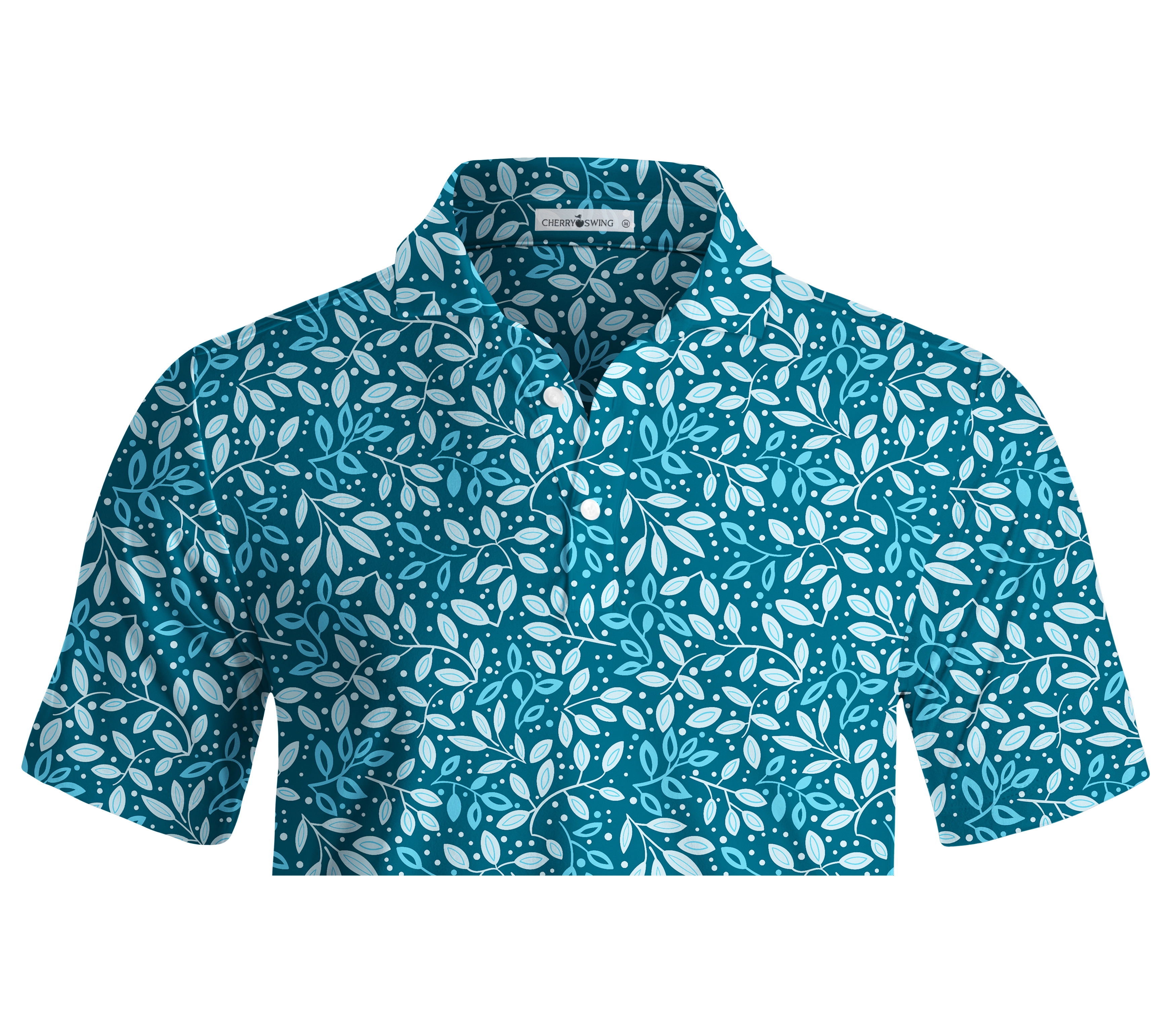 Cherryswing  Teal Leaf Motif Men's Polo Shirt