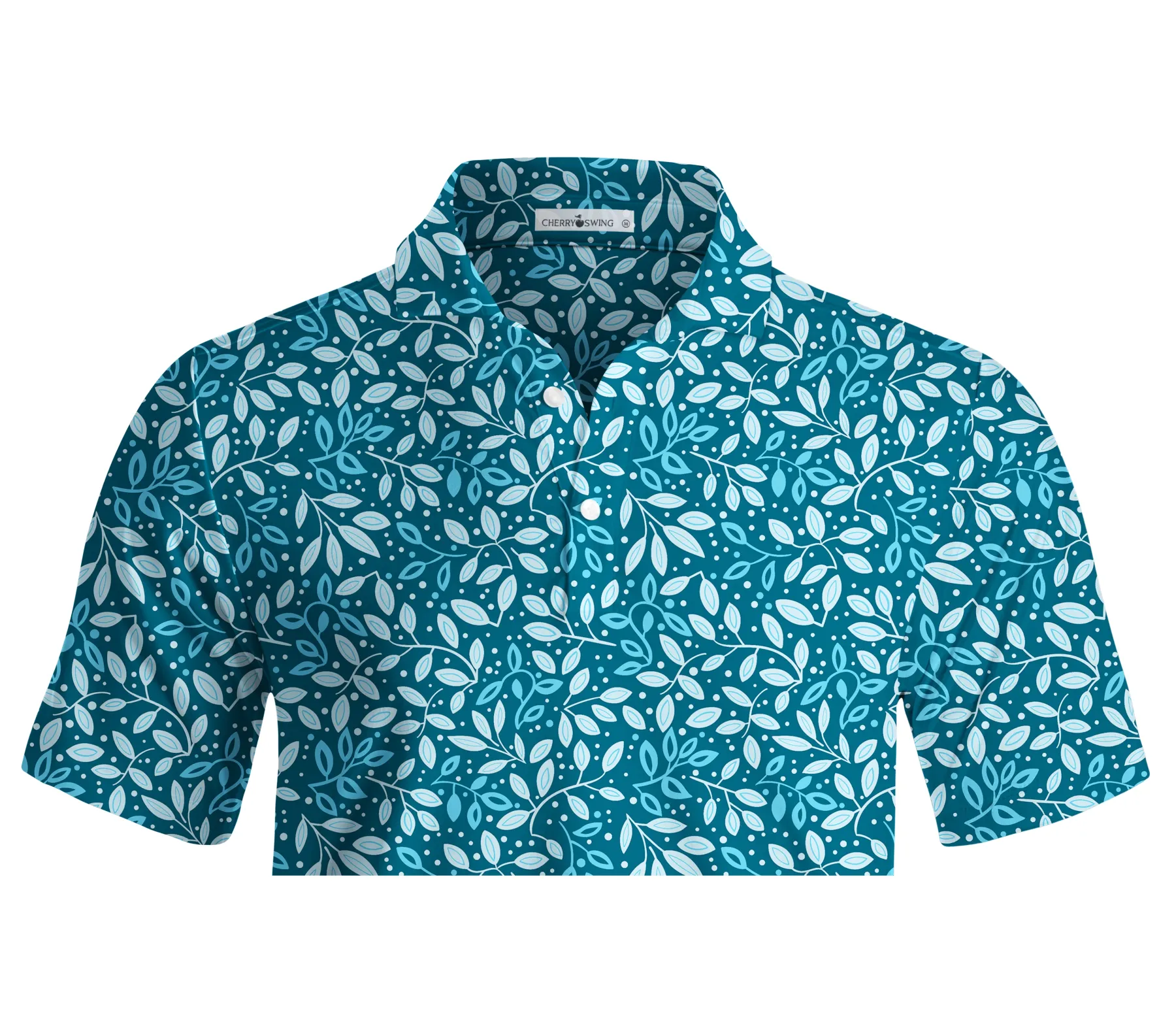Cherryswing  Teal Leaf Motif Men's Polo Shirt