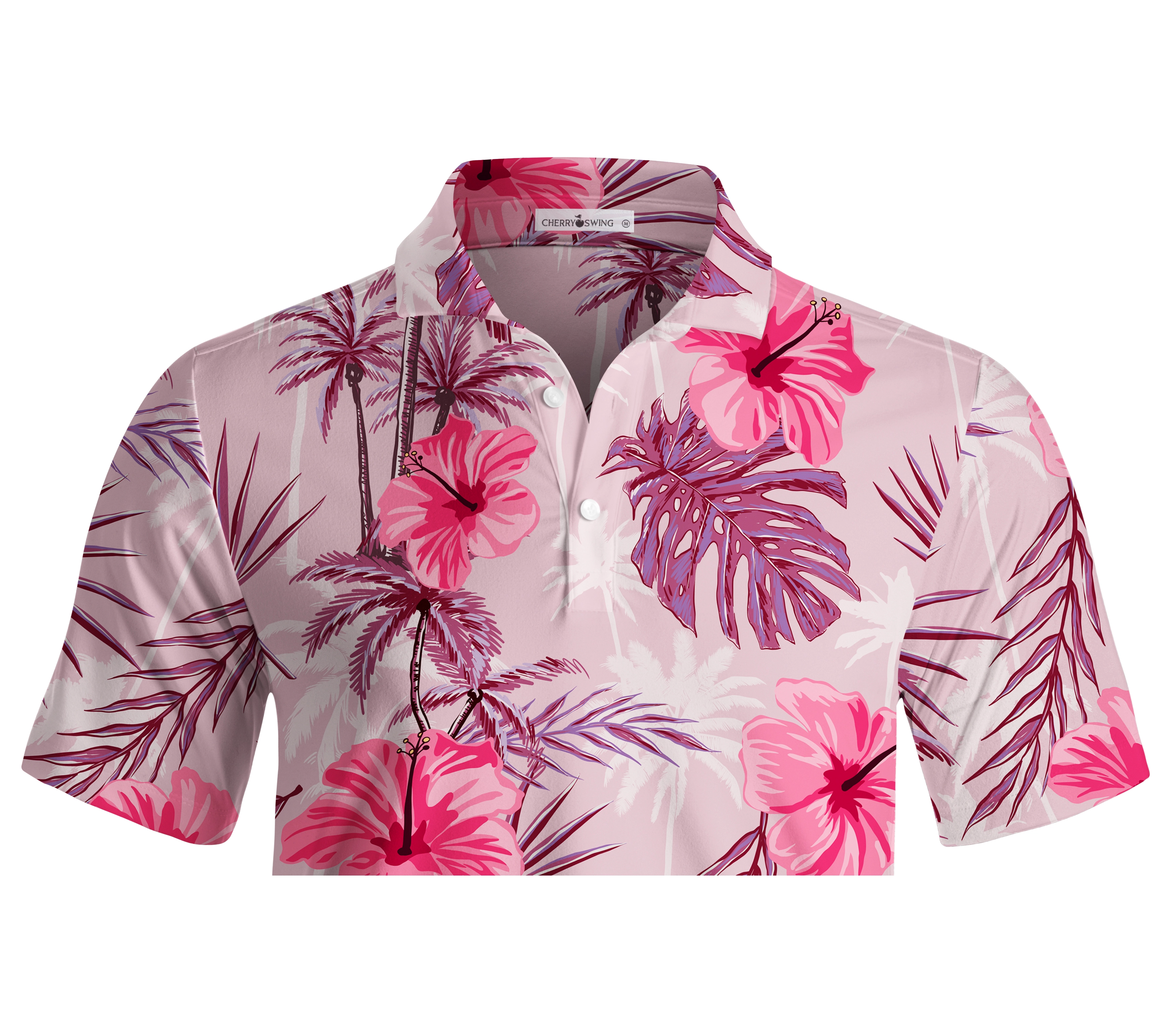 Cherryswing Tropical Hibiscuss Motif Men's Polo Shirt