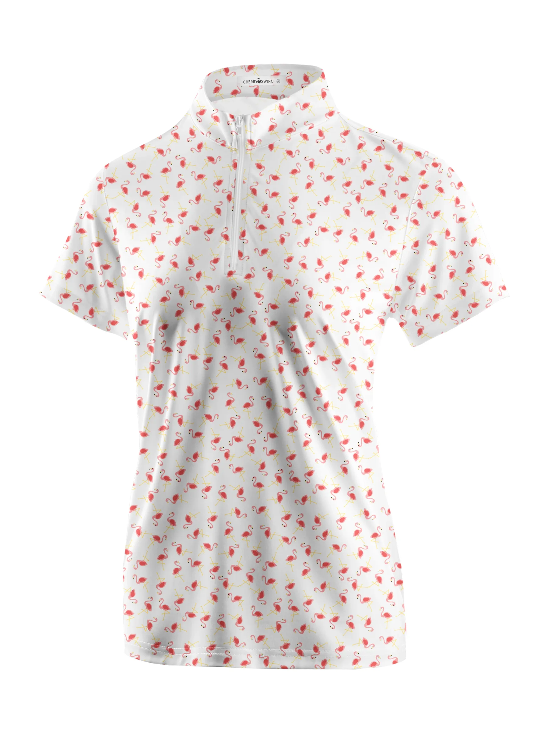 Cherryswing Women's Graceful Flamingo Print Short Sleeve Polo Shirt