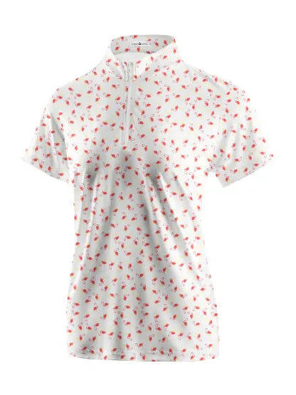 Cherryswing Women's Graceful Flamingo Print Short Sleeve Polo Shirt