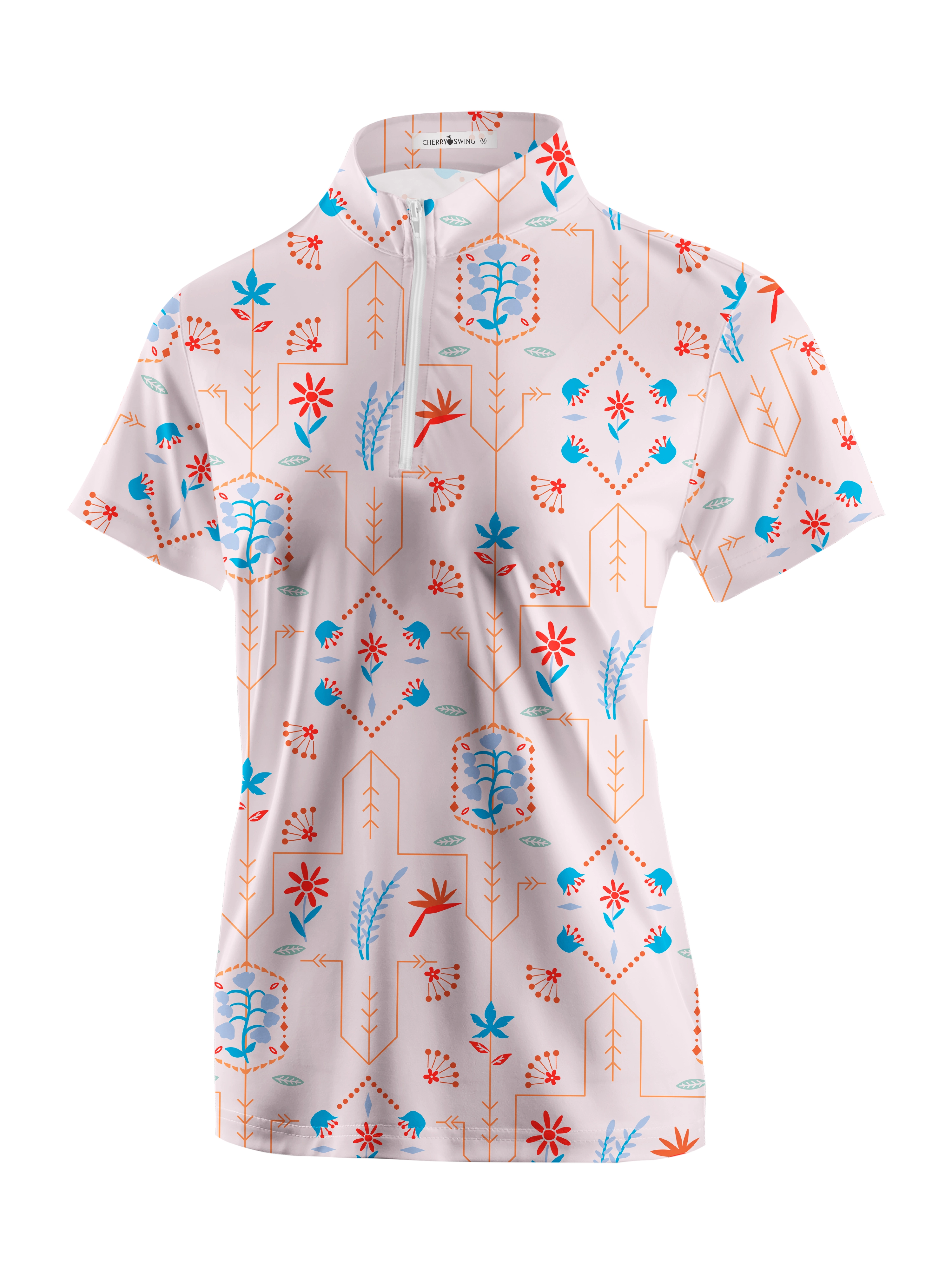 Cherryswing Women's Geometric Floral Shapes Short Sleeve Polo Shirt
