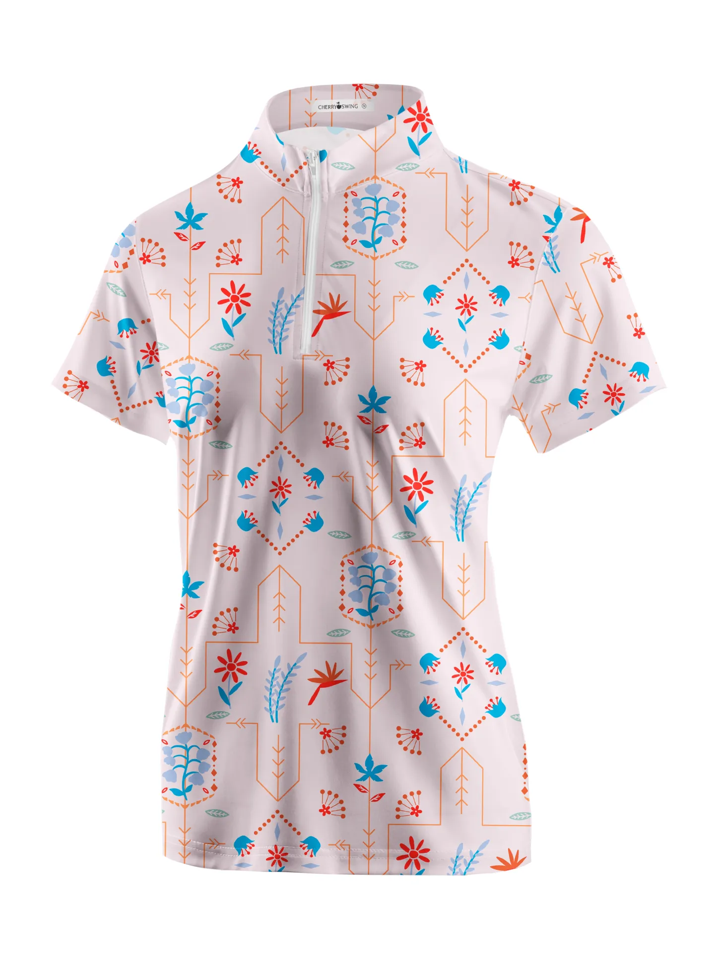 Cherryswing Women's Geometric Floral Shapes Short Sleeve Polo Shirt