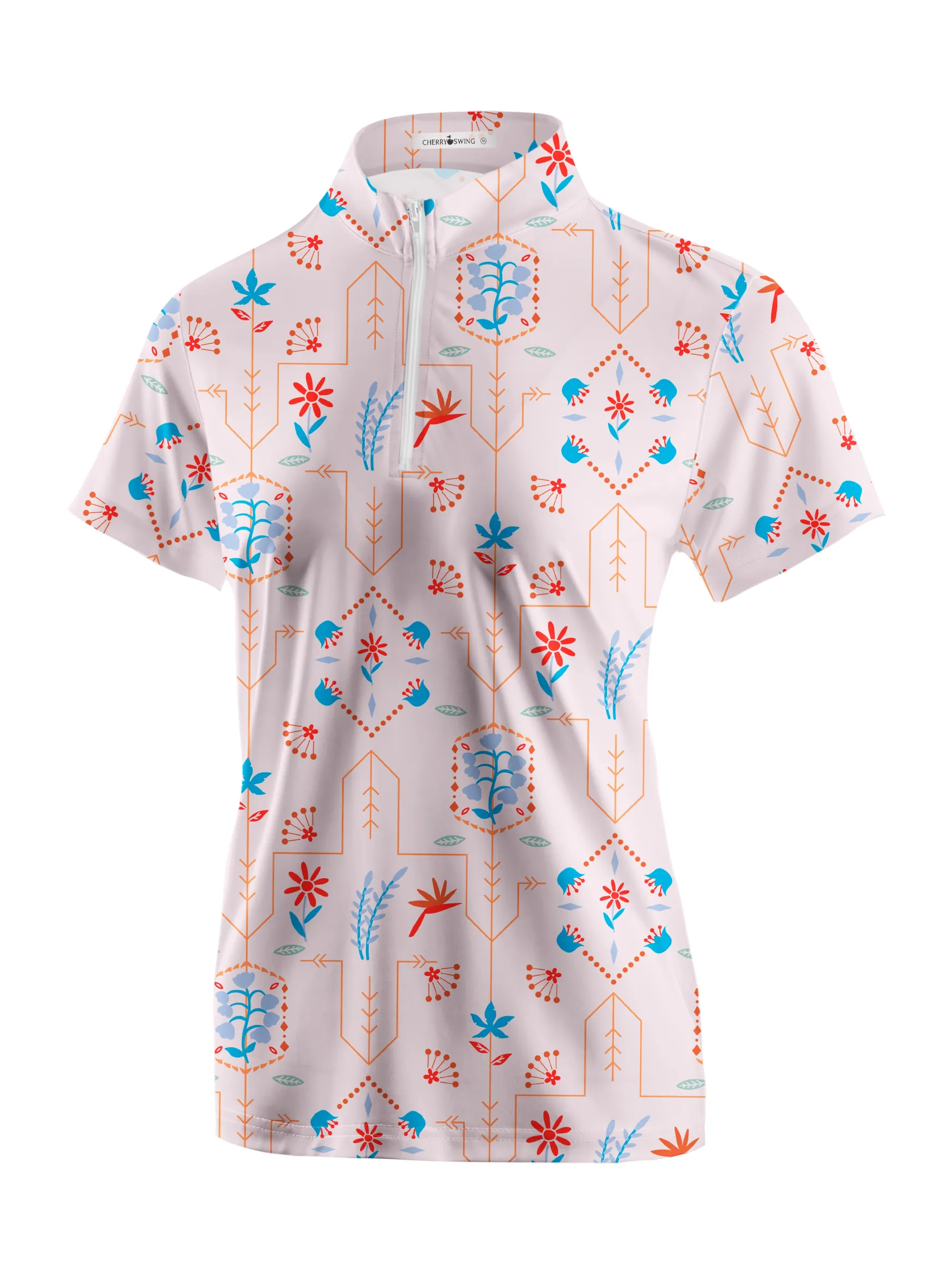 Cherryswing Women's Geometric Floral Shapes Short Sleeve Polo Shirt
