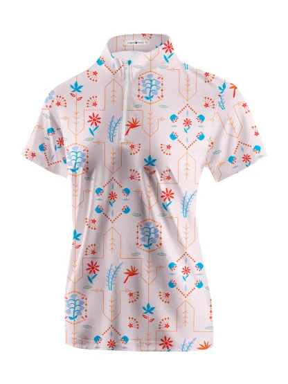 Cherryswing Women's Geometric Floral Shapes Short Sleeve Polo Shirt
