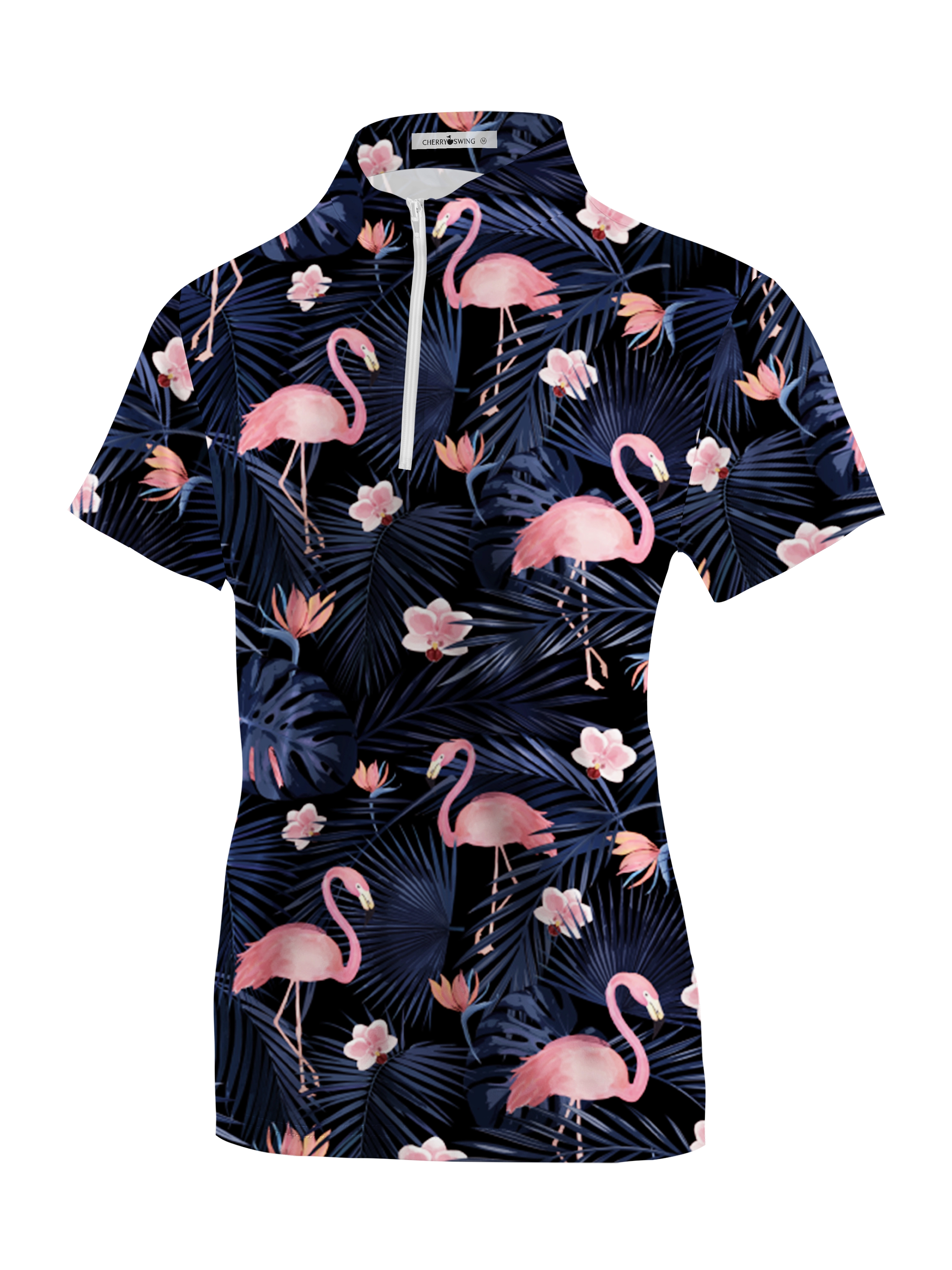 Cherryswing Women's Dancing Flamingo Short Sleeve Polo Shirt
