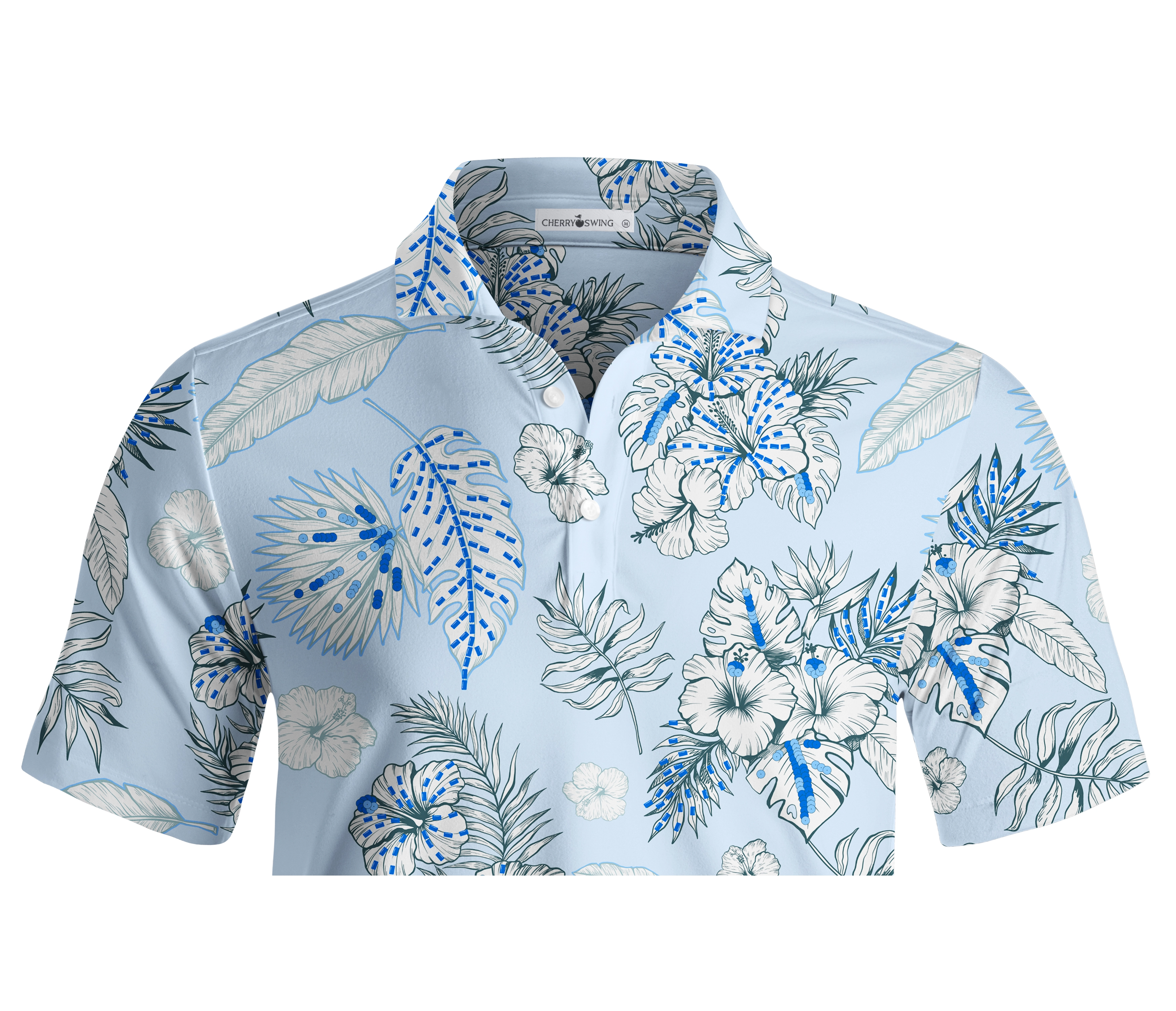 Cherryswing Blue and White Flowers Men's Polo Shirt