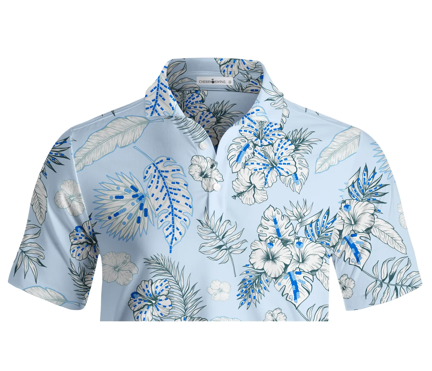 Cherryswing Blue and White Flowers Men's Polo Shirt