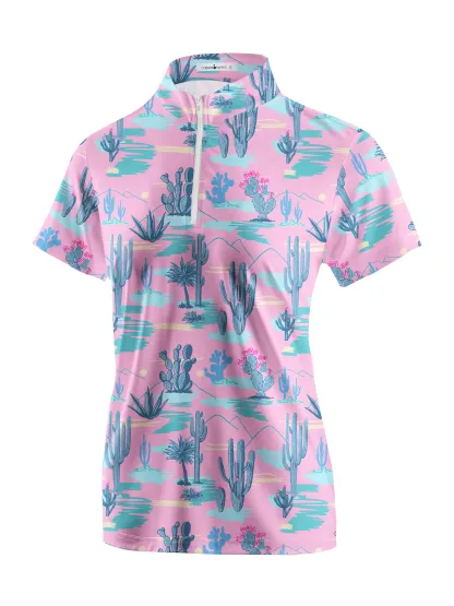 Cherryswing Women's Desert Landscape Short Sleeve Polos