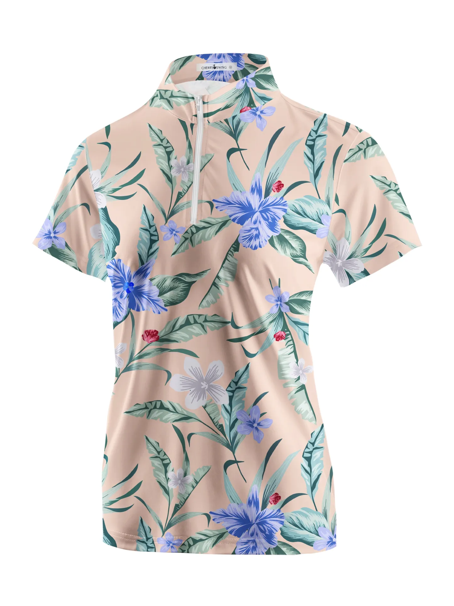 Cherryswing Women's Elegant Flowers Short Sleeve Polos