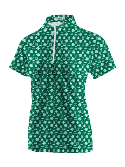 Cherryswing Women's Green Entertainment Short Sleeve Polos