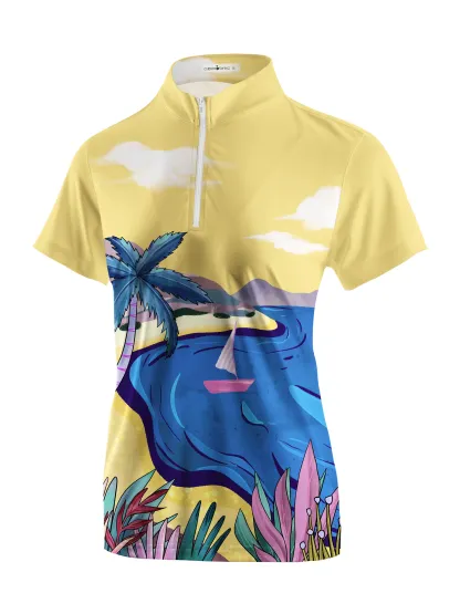 Cherryswing Women's Green Entertainment Short Sleeve Polos