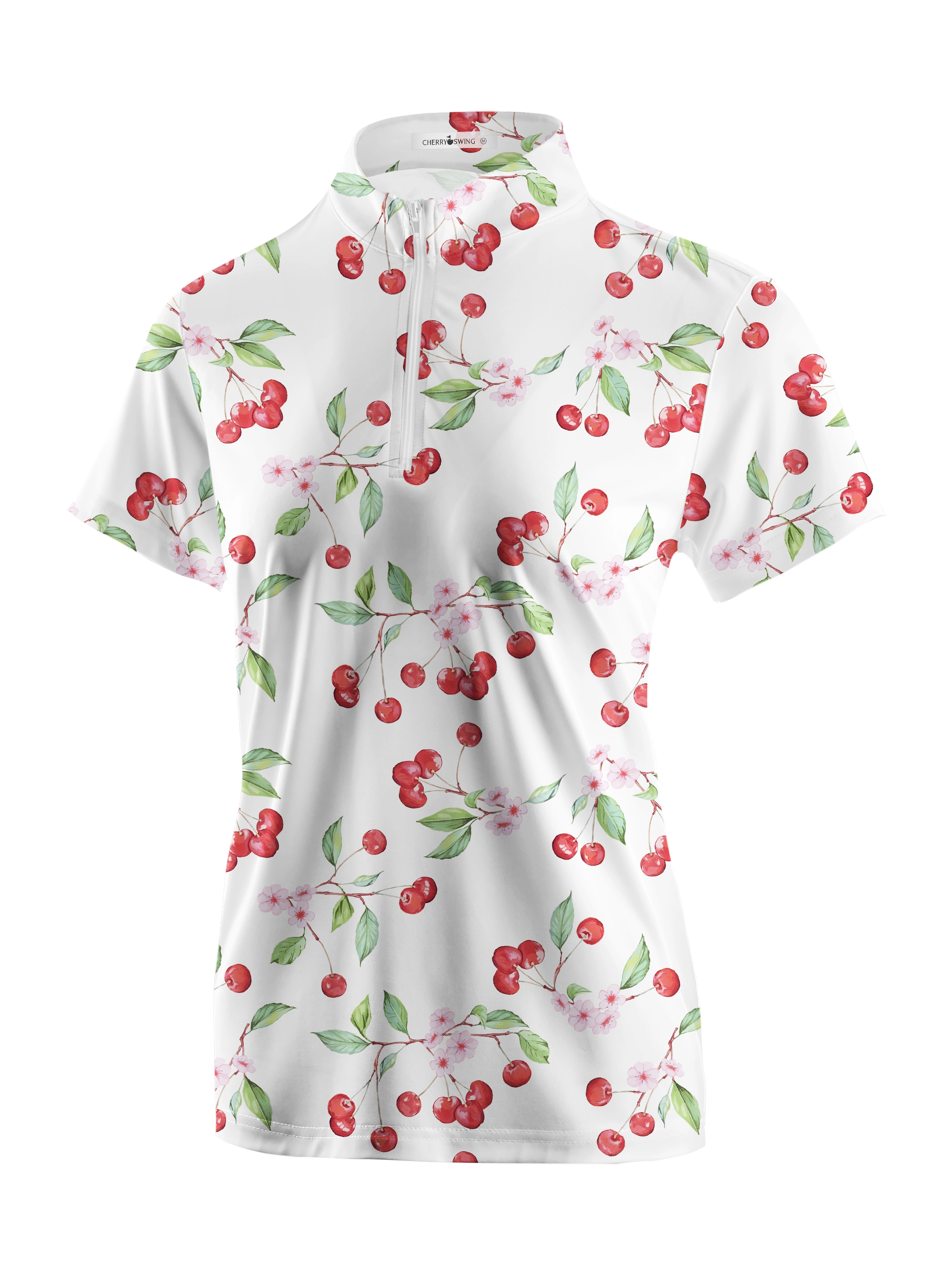Cherryswing Women's Cherry Blossoms Short Sleeve Polos