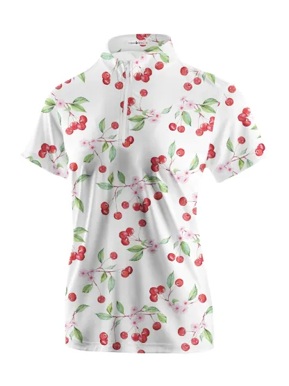 Cherryswing Women's Cherry Blossoms Short Sleeve Polos