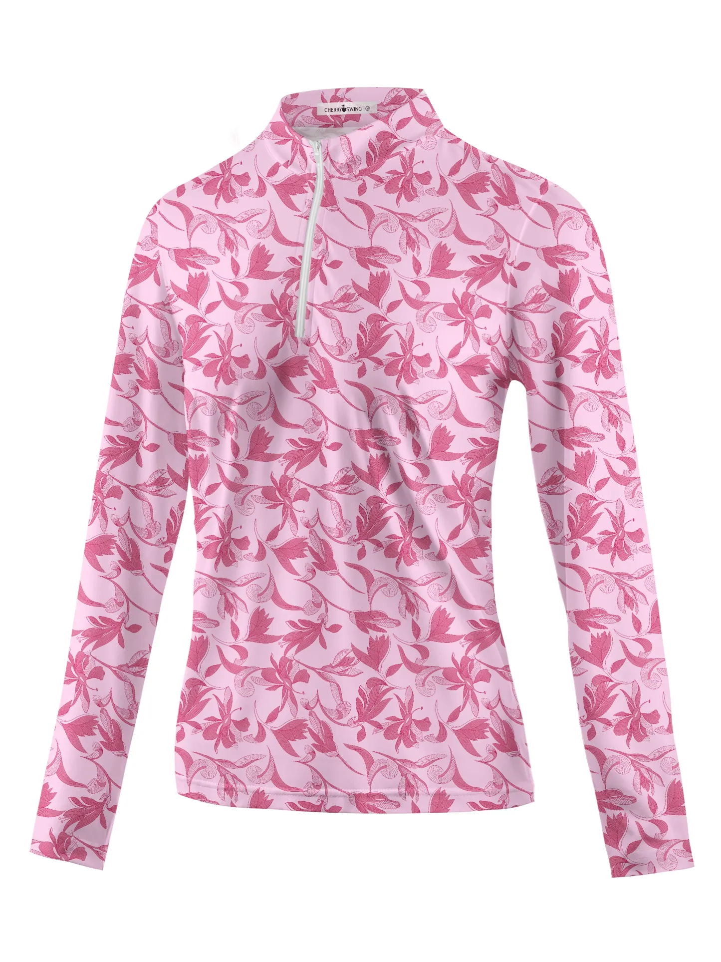 Cherryswing Women's Blossom Print Long Sleeve Polo Shirt