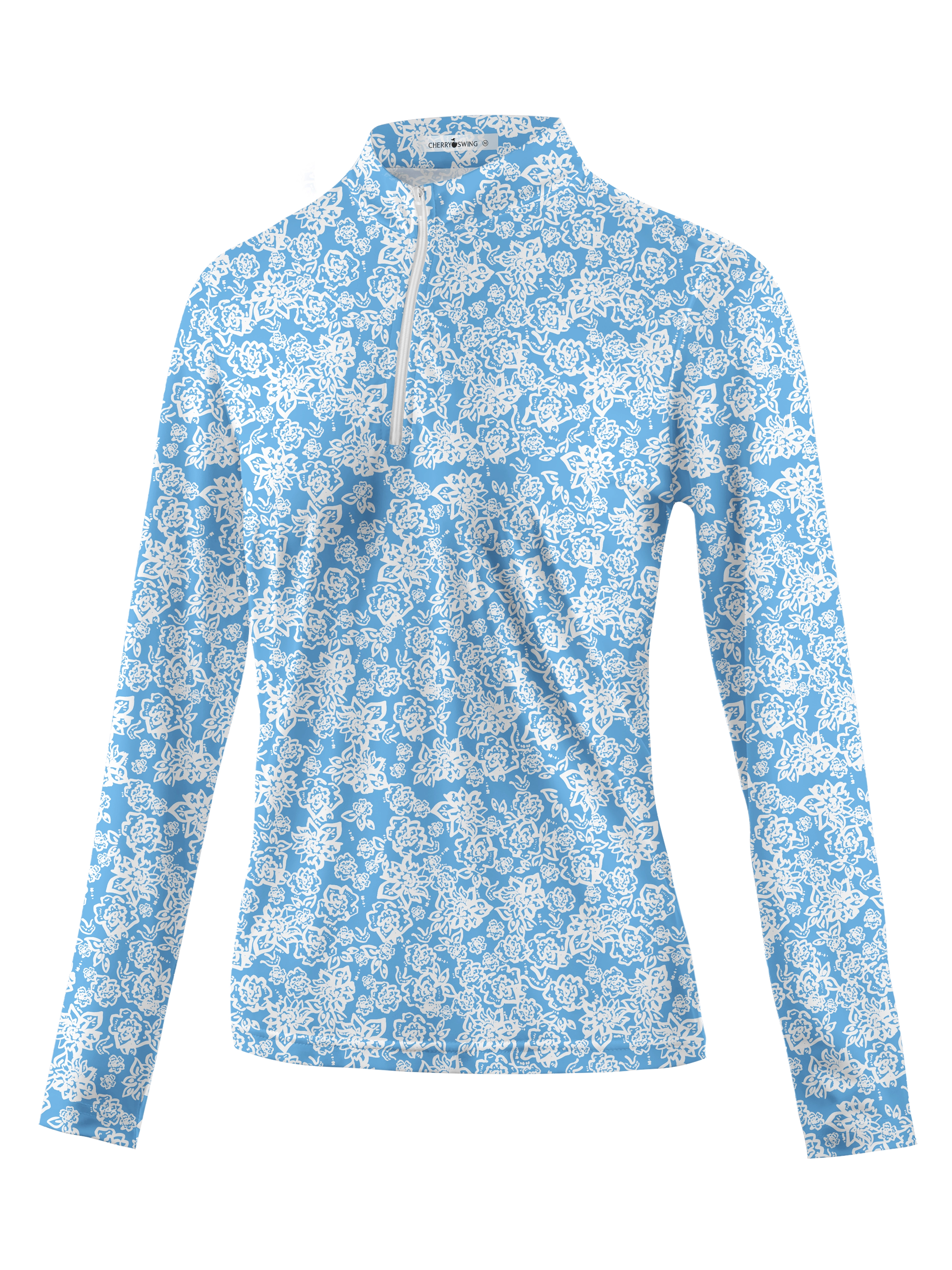 Cherryswing Women's Line Drawing Flowers Long Sleeve Polo Shirt