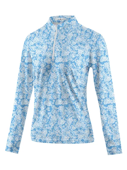 Cherryswing Women's Line Drawing Flowers Long Sleeve Polo Shirt