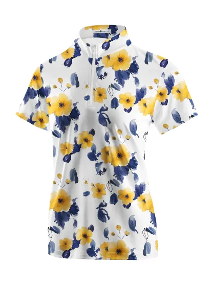 Cherryswing Women's Watercolor Garden Short Sleeve Polos