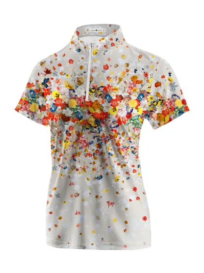 Cherryswing Women's Colorful Wildflowers Short Sleeve Polos