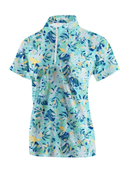 Cherryswing Women's Monstera Print Golf Short Sleeve Polo Shirt