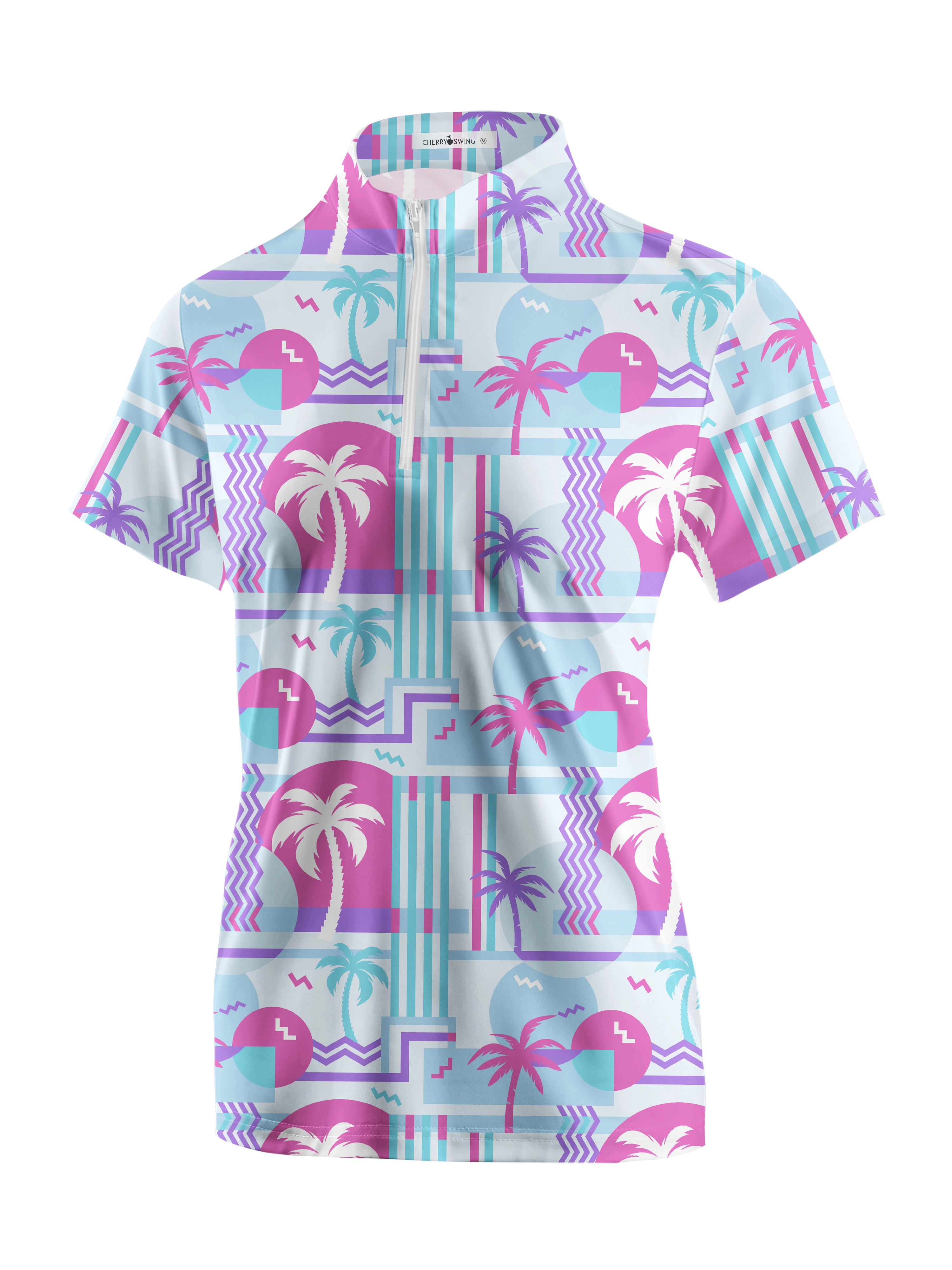 Cherryswing Women's Geometric Coconut Tree Golf Short Sleeve Polo Shirt