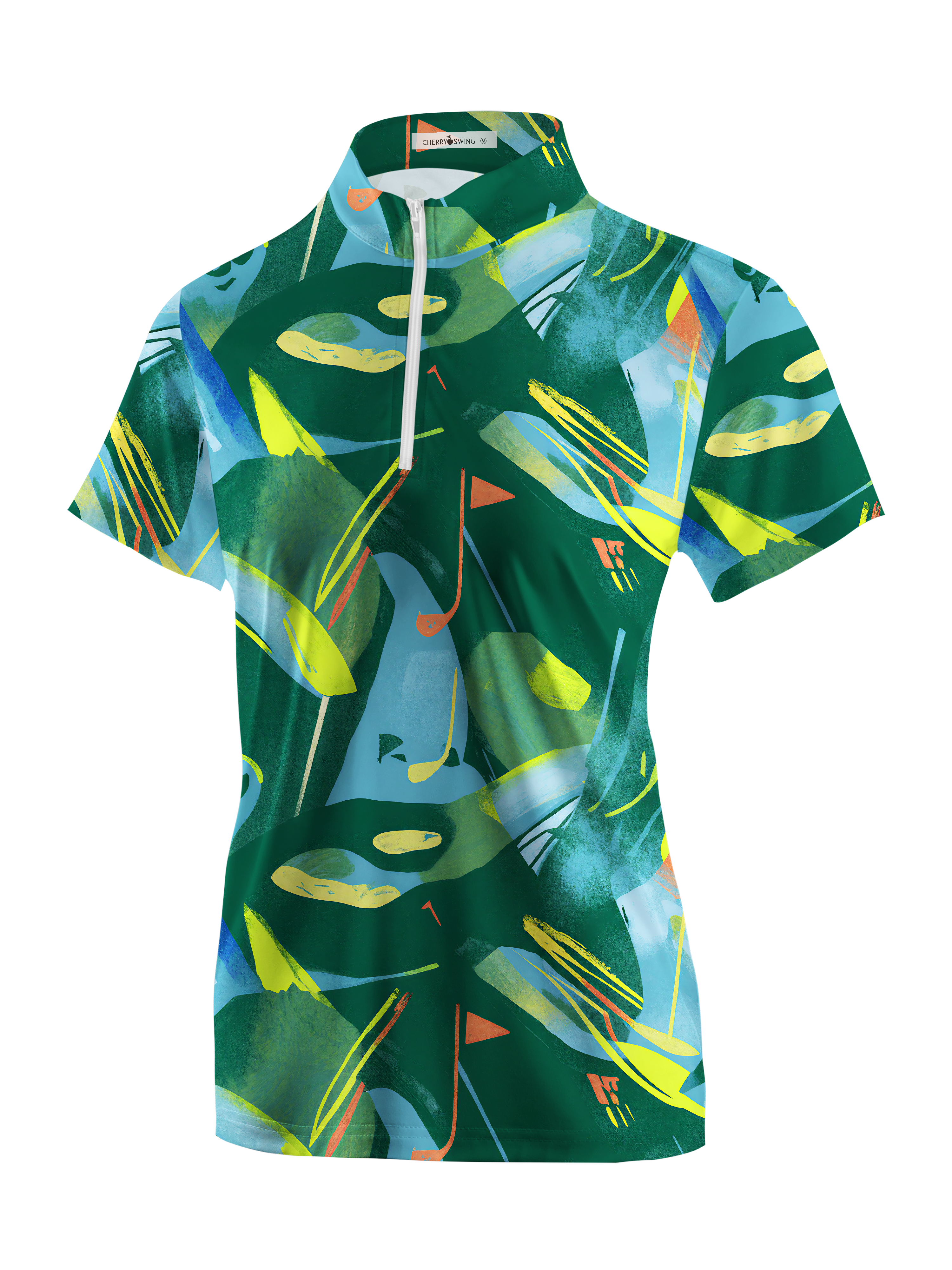 Cherryswing Women's Hawaiian Palm Leaf Short Sleeve Polos