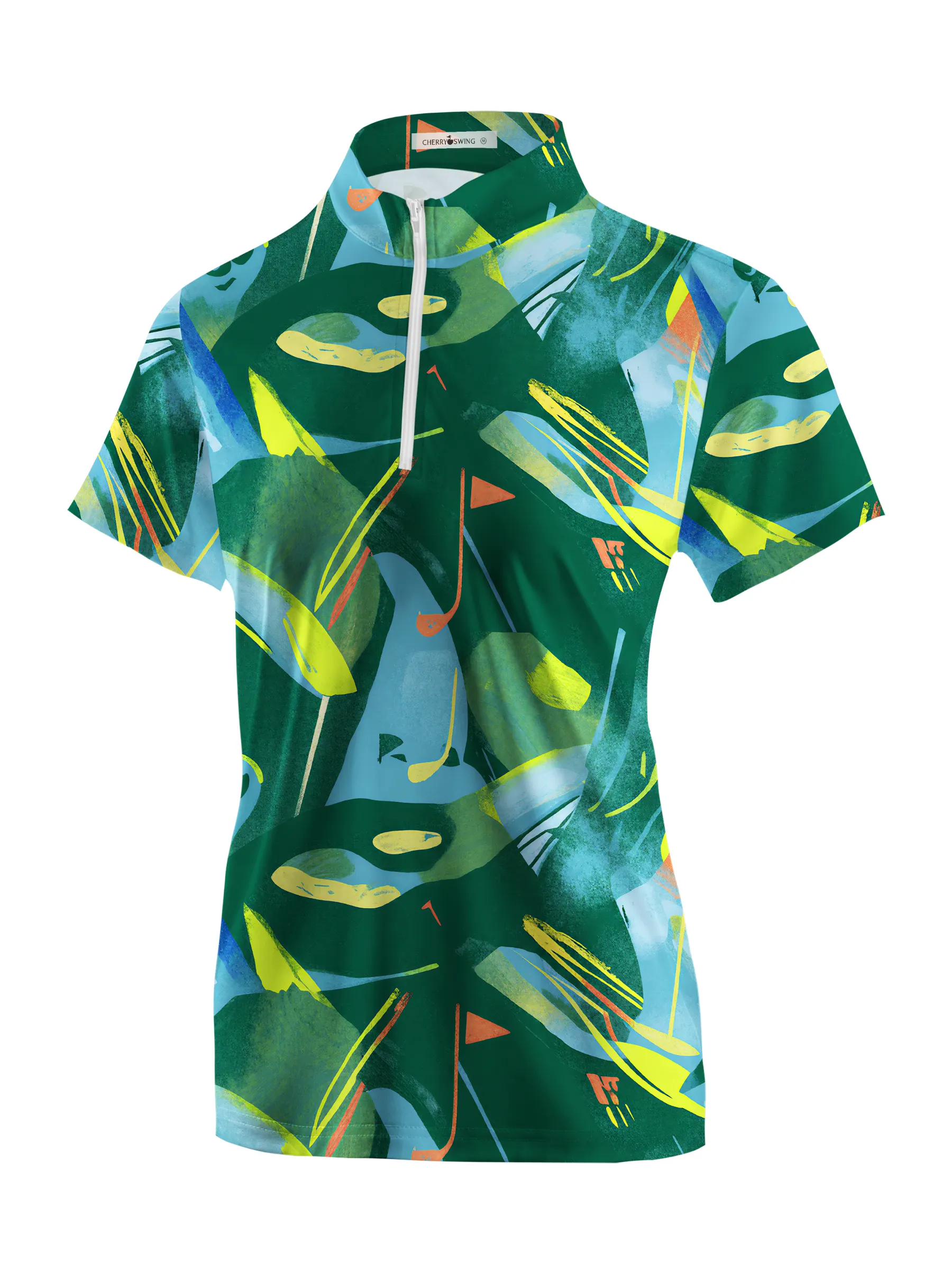 Cherryswing Women's Hawaiian Palm Leaf Short Sleeve Polos