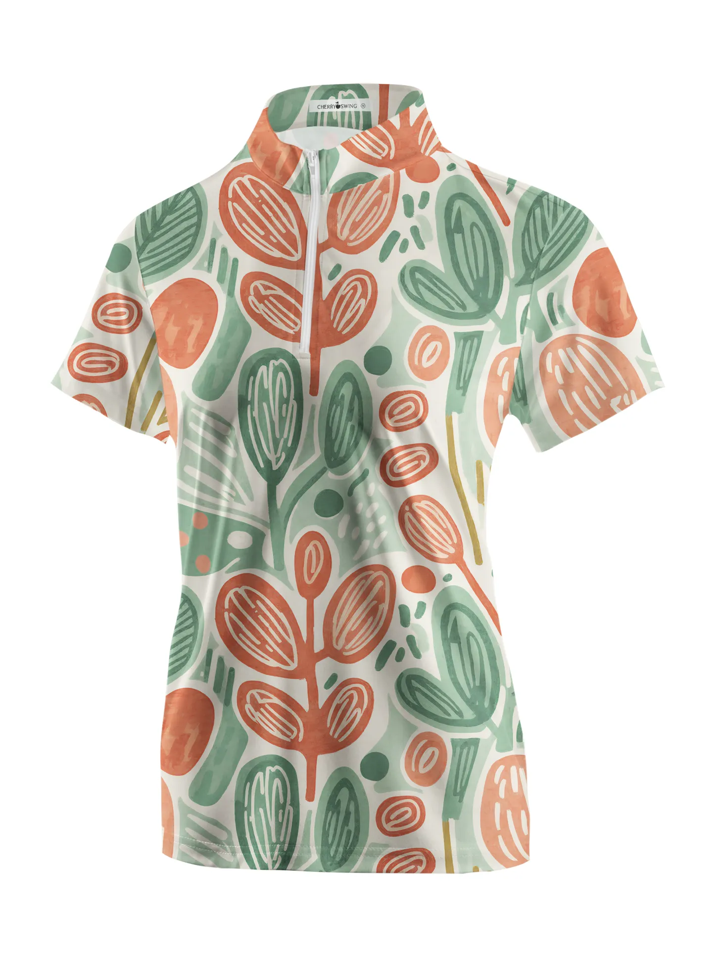 Cherryswing Women's Doodle Foliage Print Short Sleeve Polos