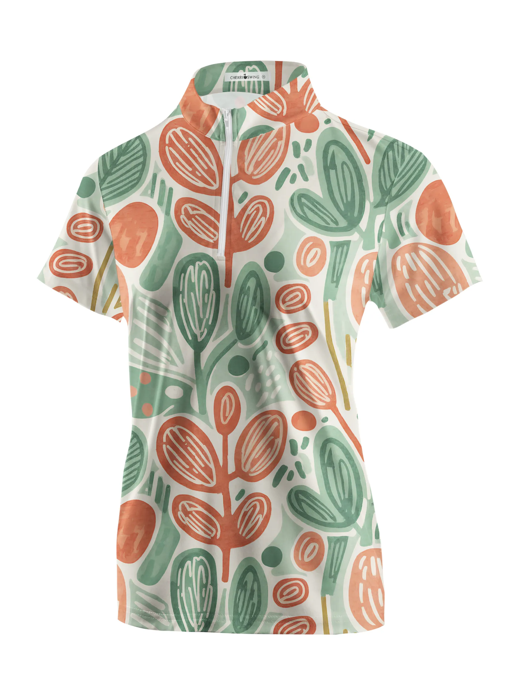 Cherryswing Women's Doodle Foliage Print Short Sleeve Polos