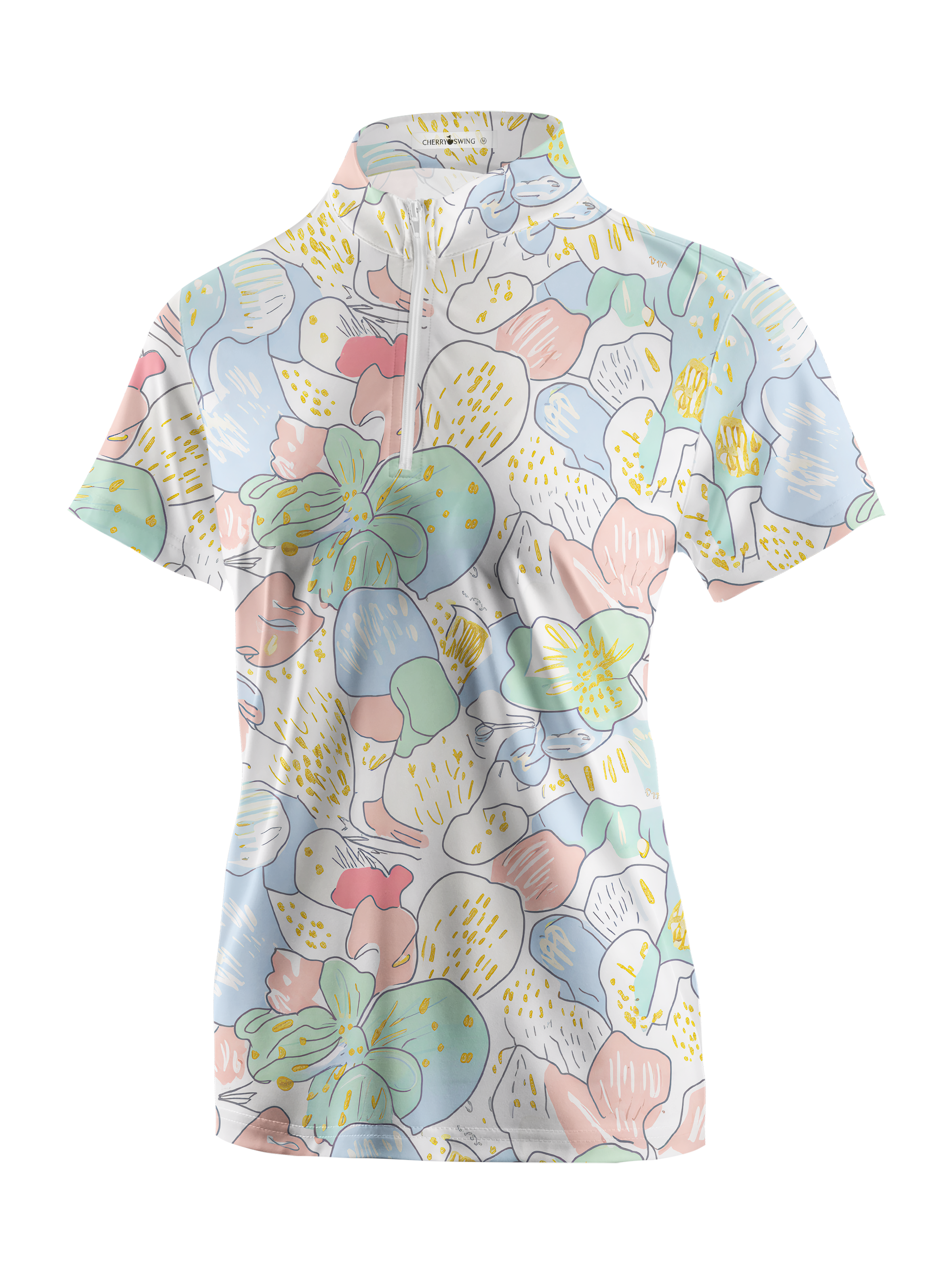 Cherryswing Women's Pastel Watercolor Floral Short Sleeve Polos