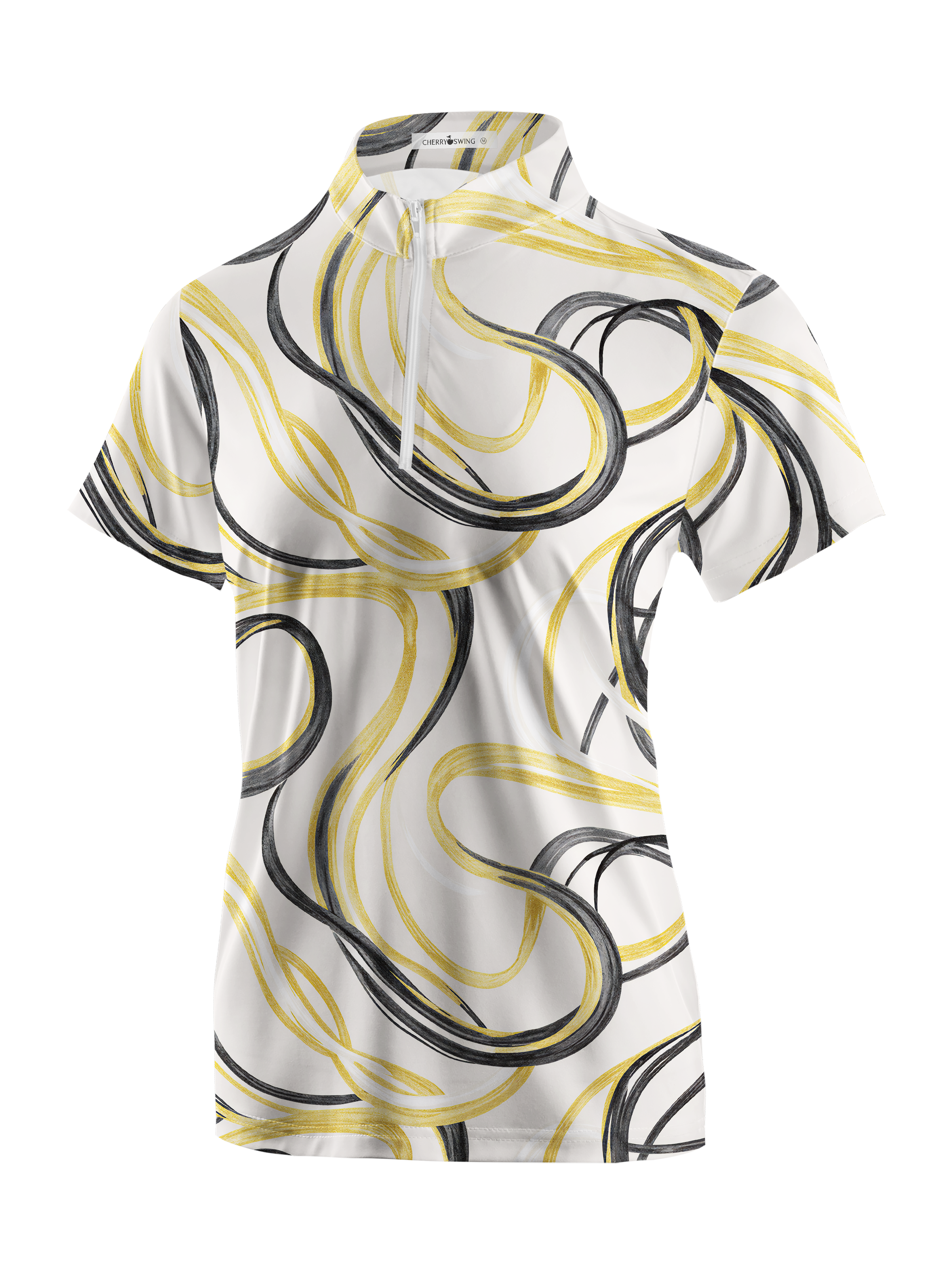 Cherryswing Women's Gold Swirl Line Short Sleeve Polos