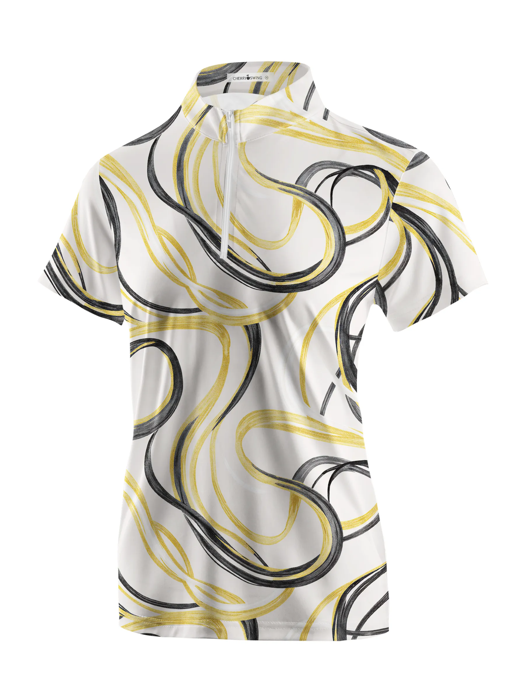 Cherryswing Women's Gold Swirl Line Short Sleeve Polos