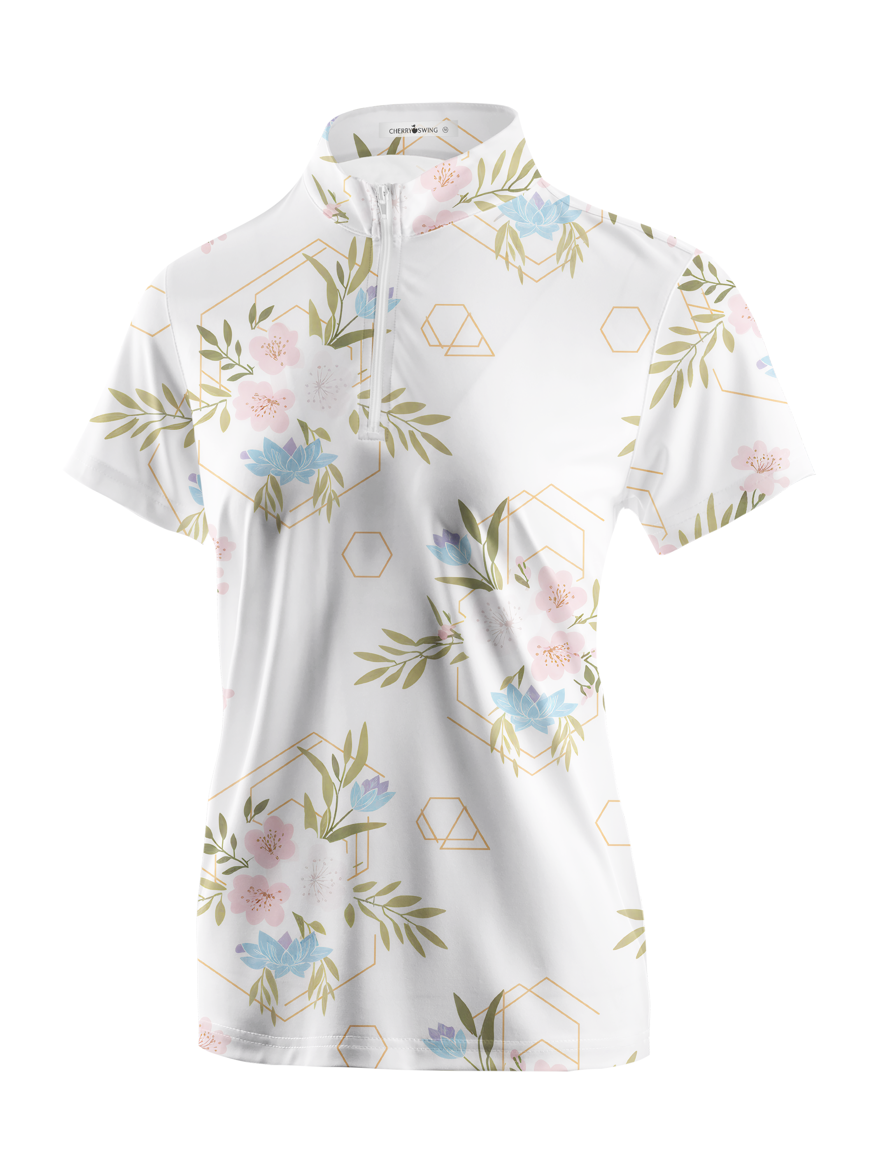 Cherryswing Women's Botanical Lines Short Sleeve Polos