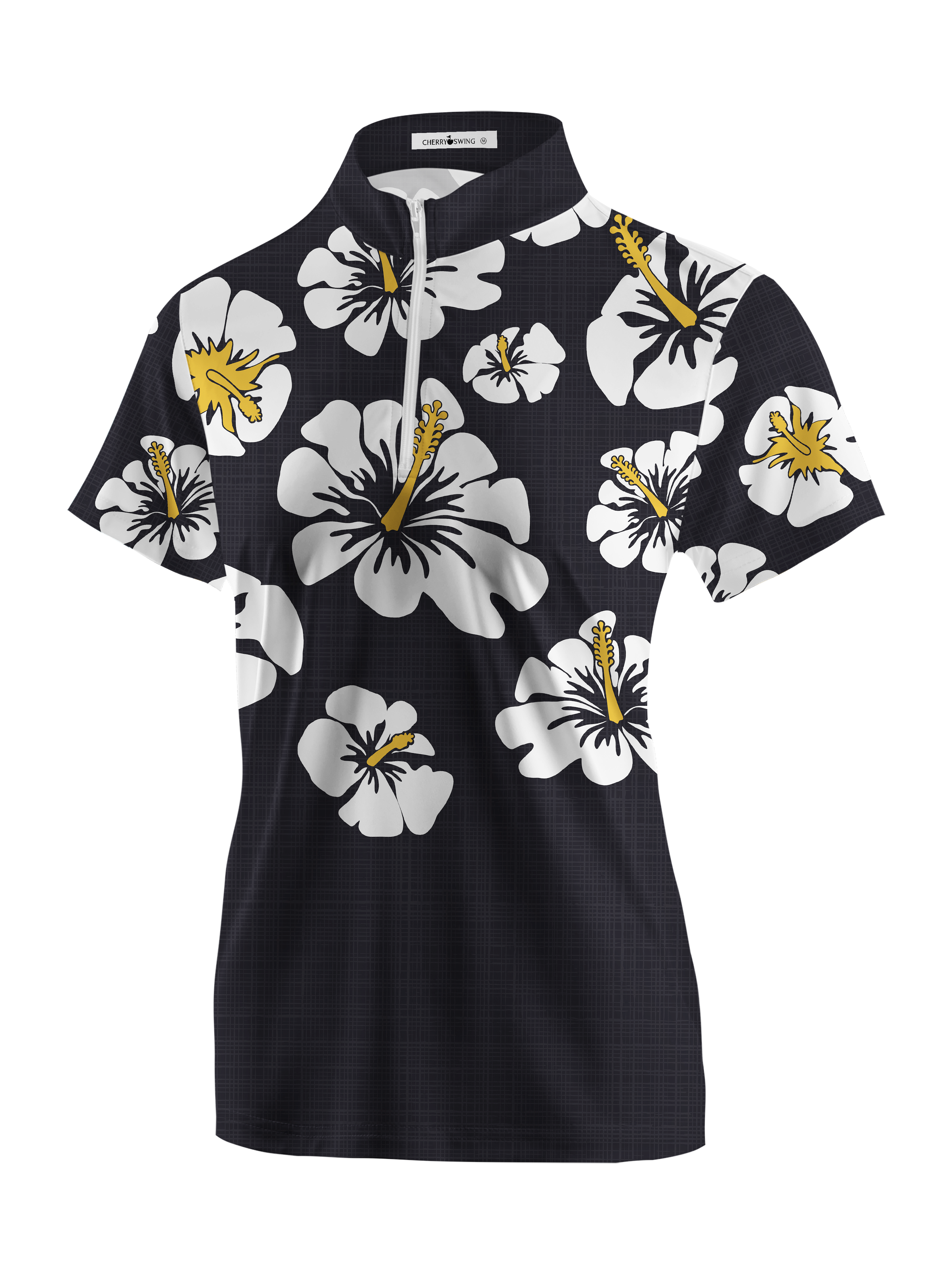 Cherryswing Women's Midnight Hibiscus Short Sleeve Polos