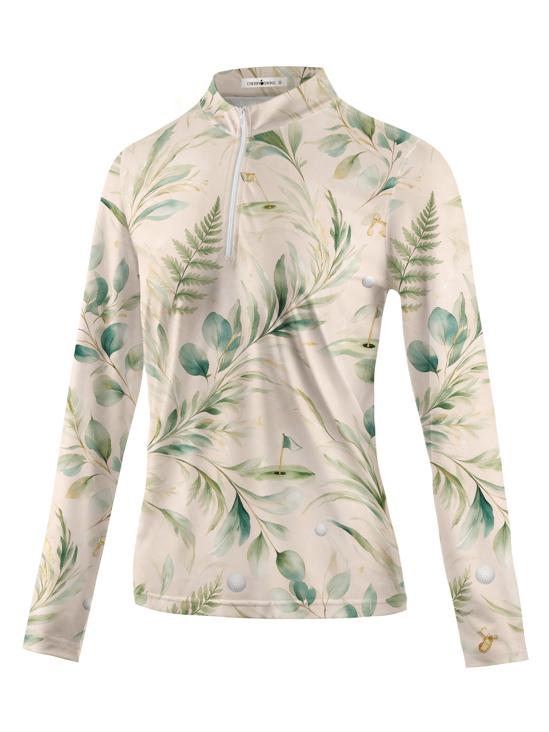 Cherryswing Women's Eucalyptus Green Links Long Sleeve Golf Shirt