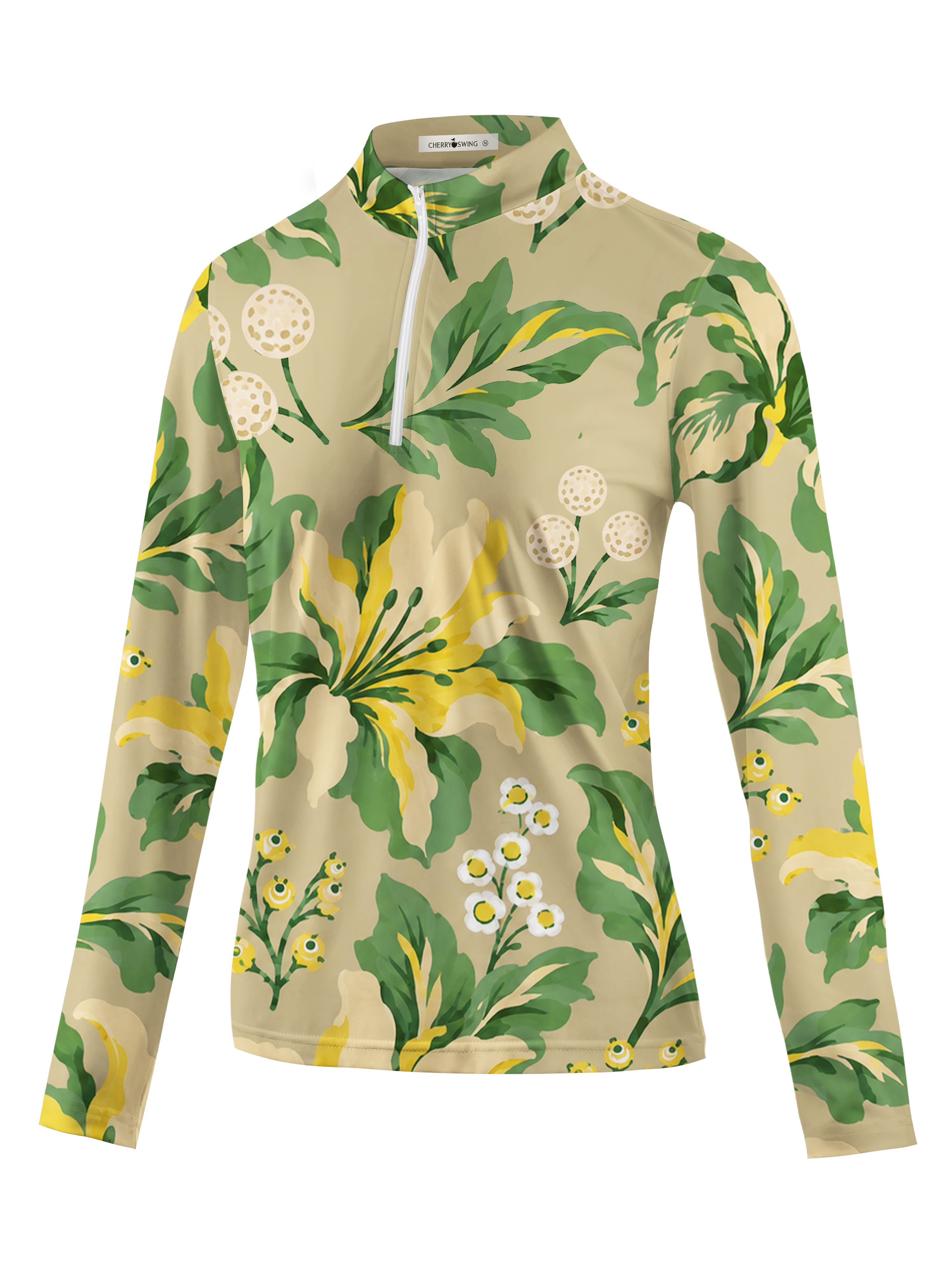 Cherryswing Women's Oversized Tropical Blooms Long Sleeve Golf Shirt