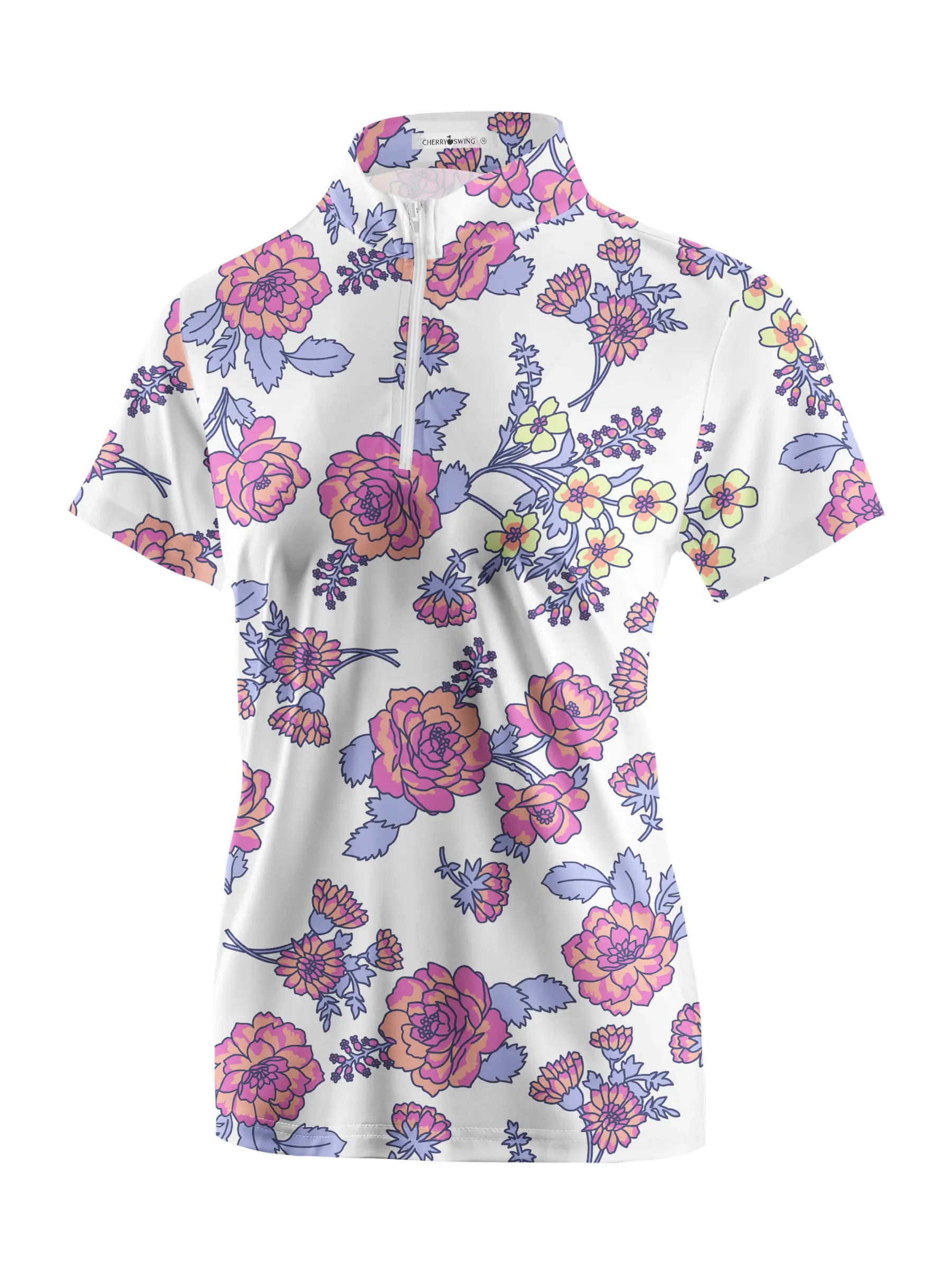 Cherryswing Women's Colorful Flowers Golf Short Sleeve Polo Shirt
