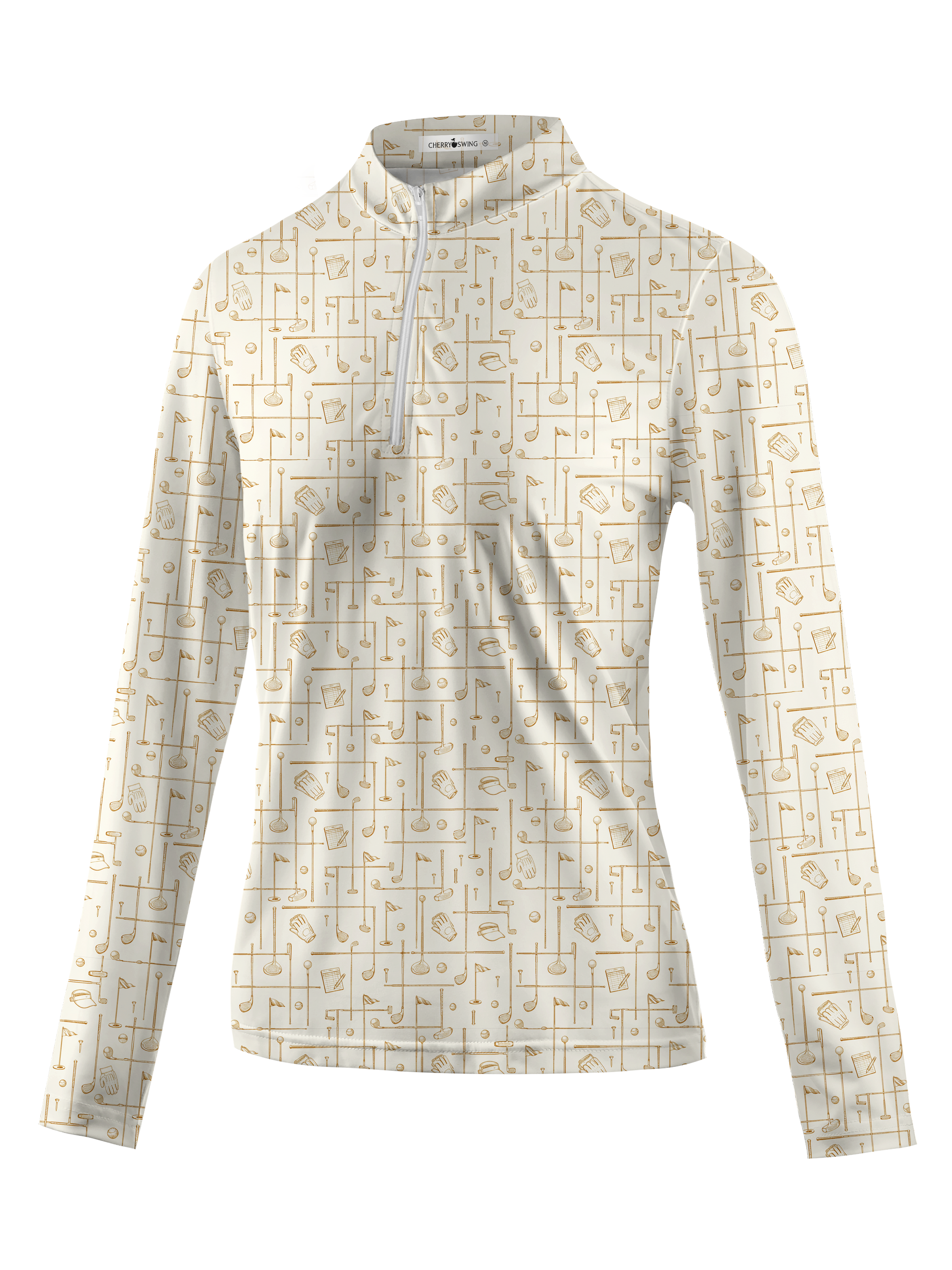 Cherryswing Women's Golden Grid Long Sleeve Golf Shirt
