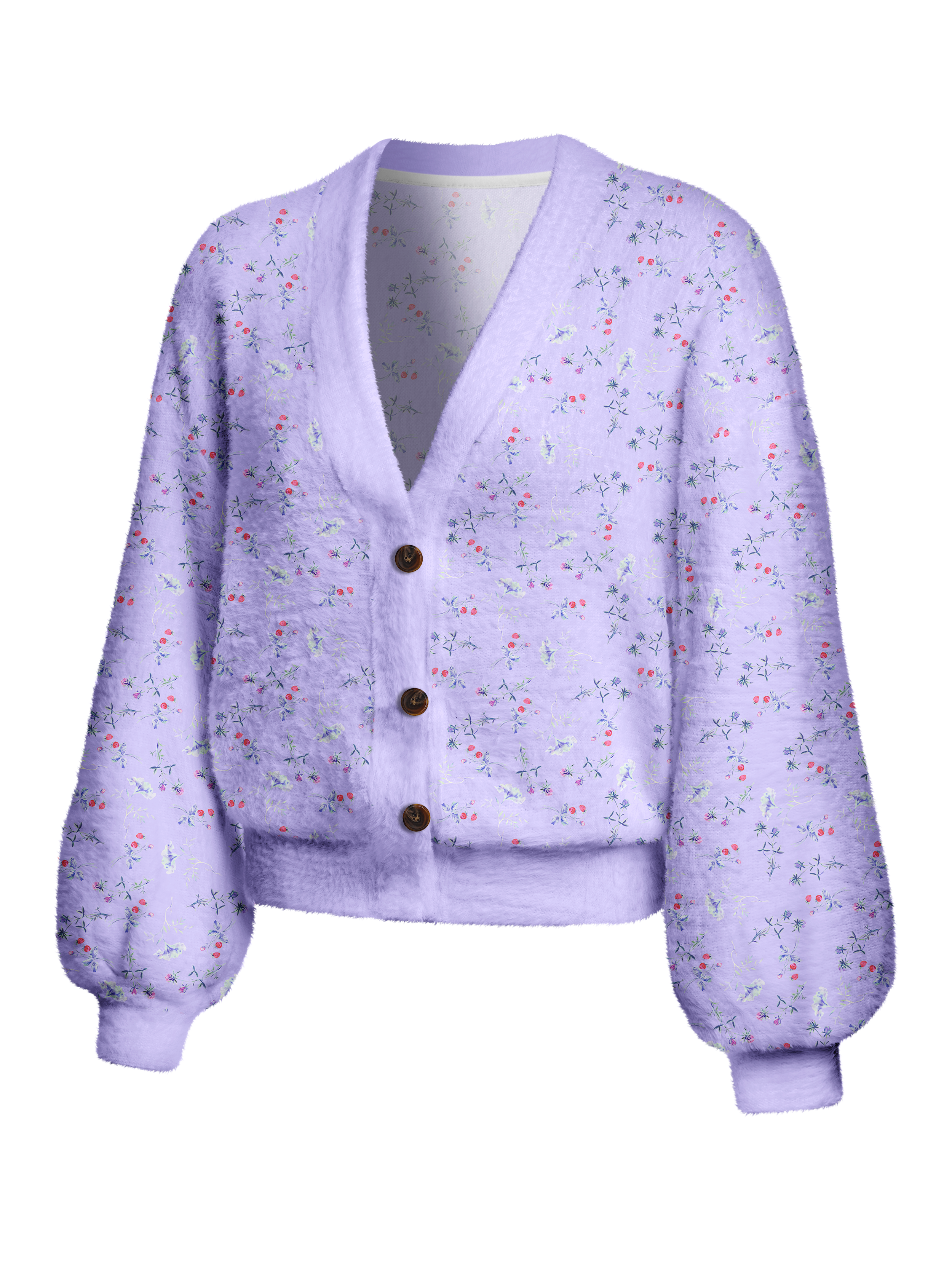 Cherryswing Women's Berry Bloom Fuzzy Knit Golf Cardigan