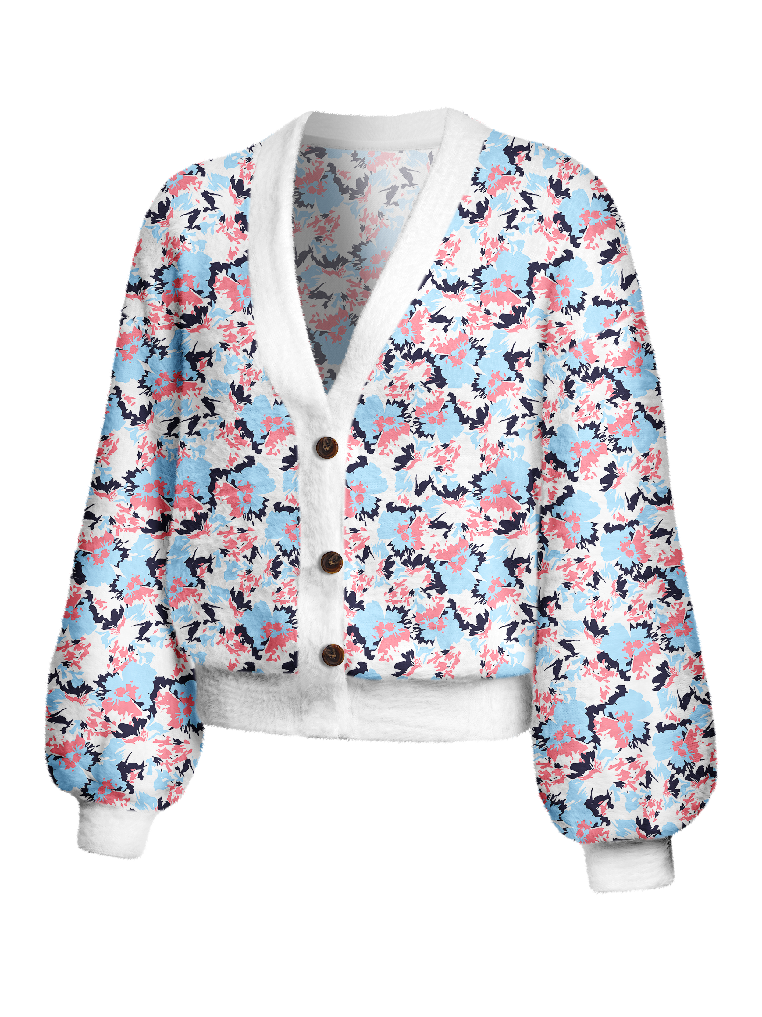 Cherryswing Women's Pastel Camo Fuzzy Knit Golf Cardigan