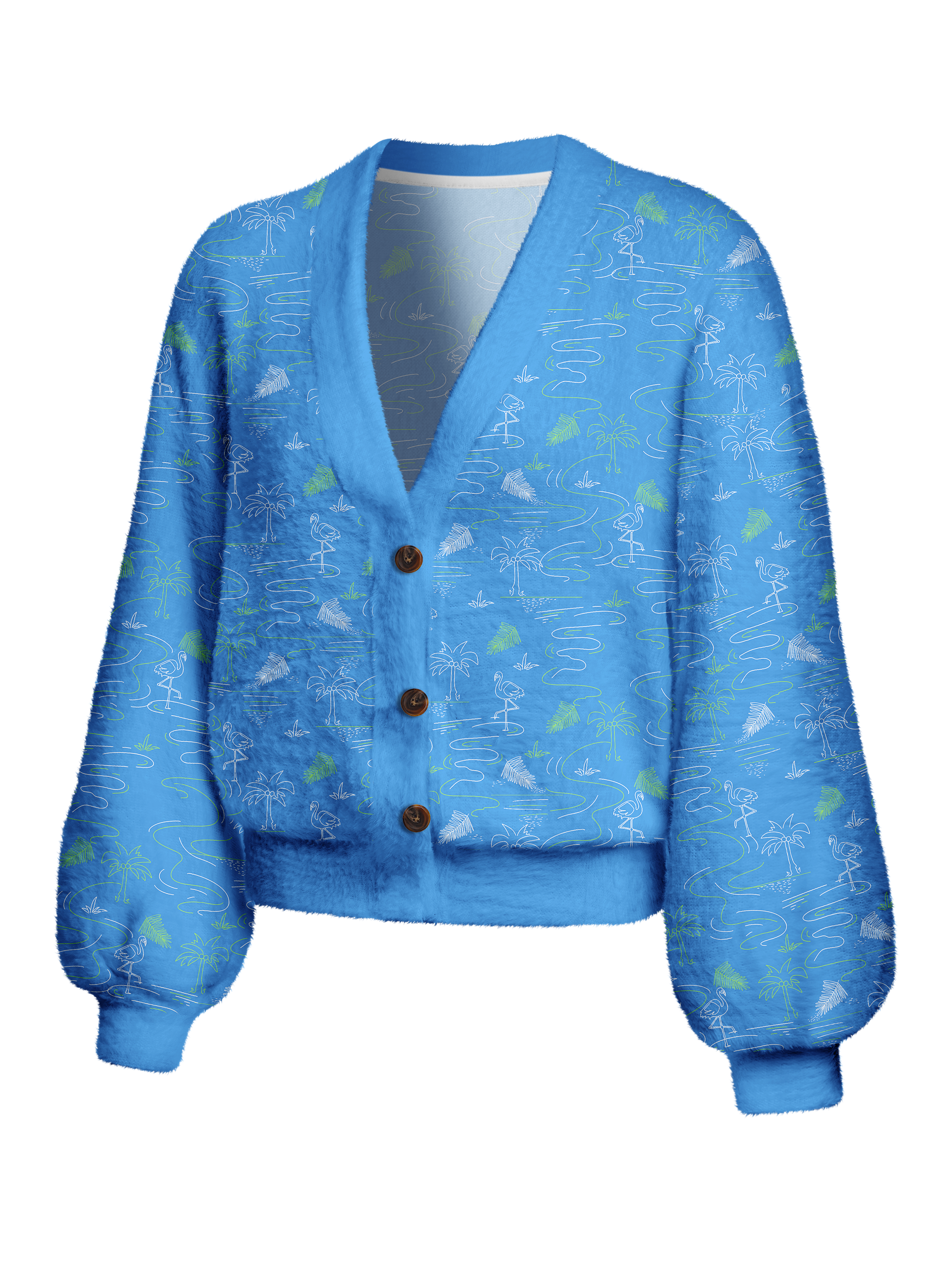 Cherryswing Women's Flamingo Coast Fuzzy Knit Golf Cardigan