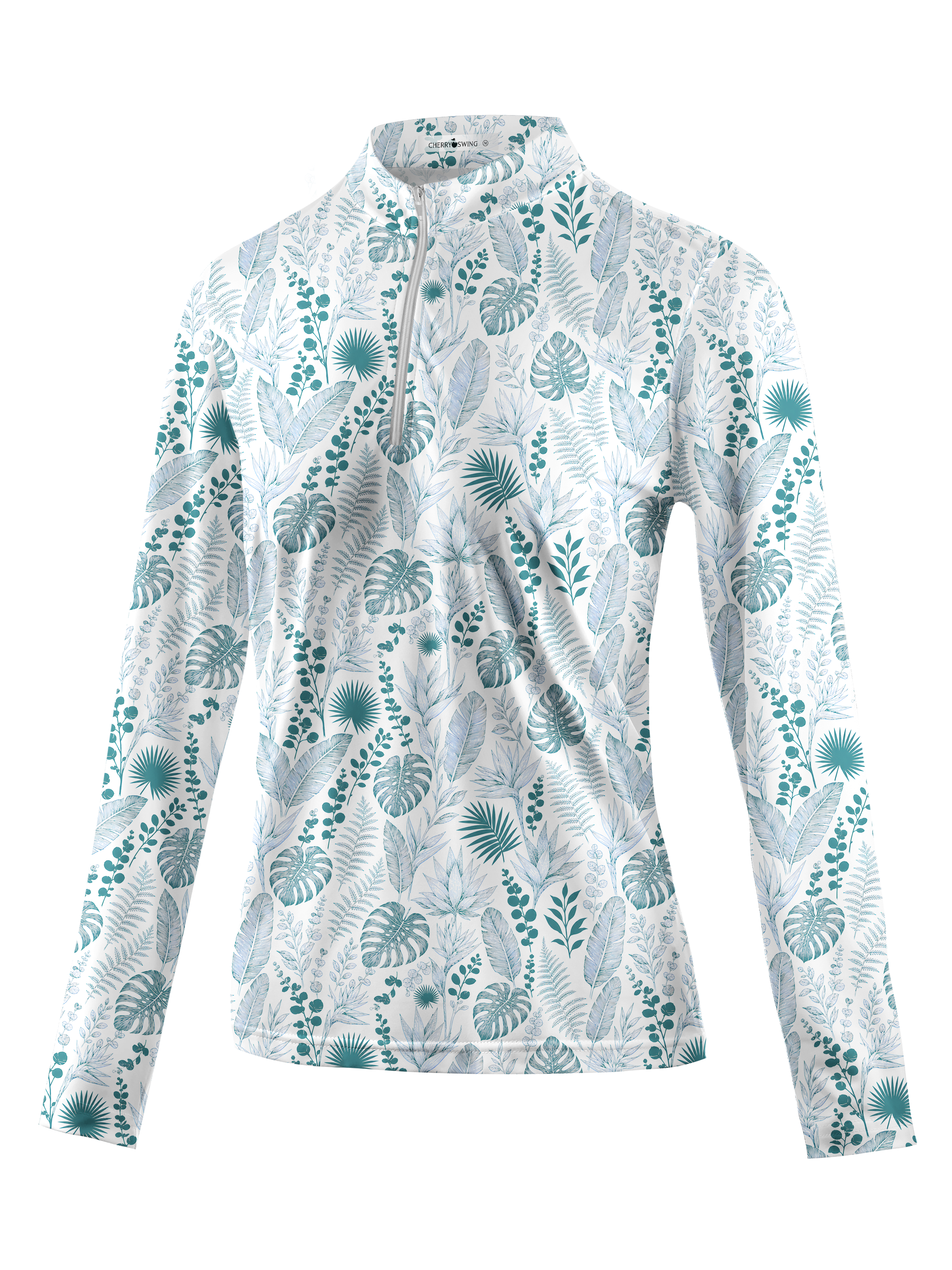 Cherryswing Women's Tropical Leaf Long Sleeve Golf Shirt